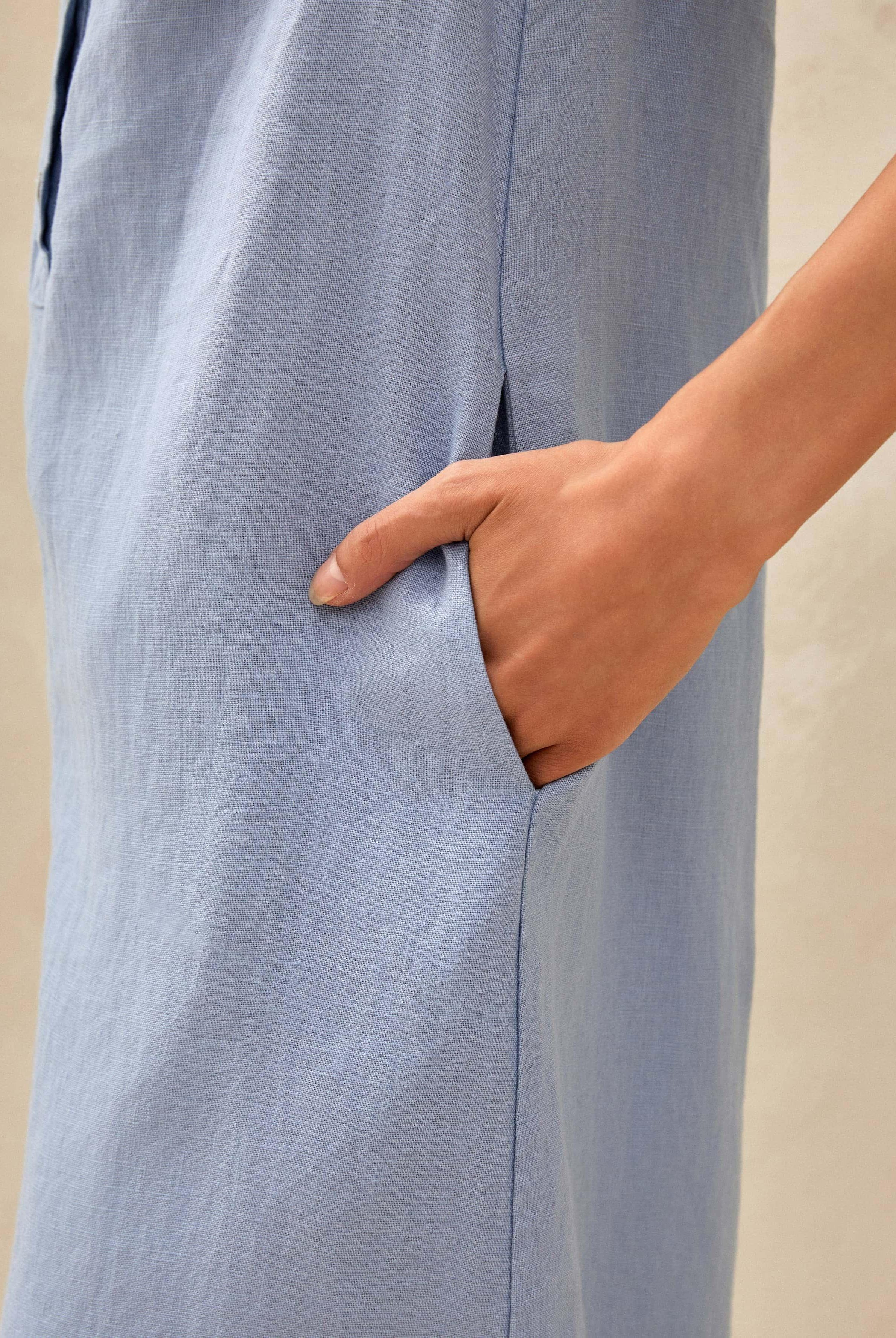 100% Linen Sleeveless Straight High Slit Maxi Dress TAYLOR - DRESSES-Linen Midi