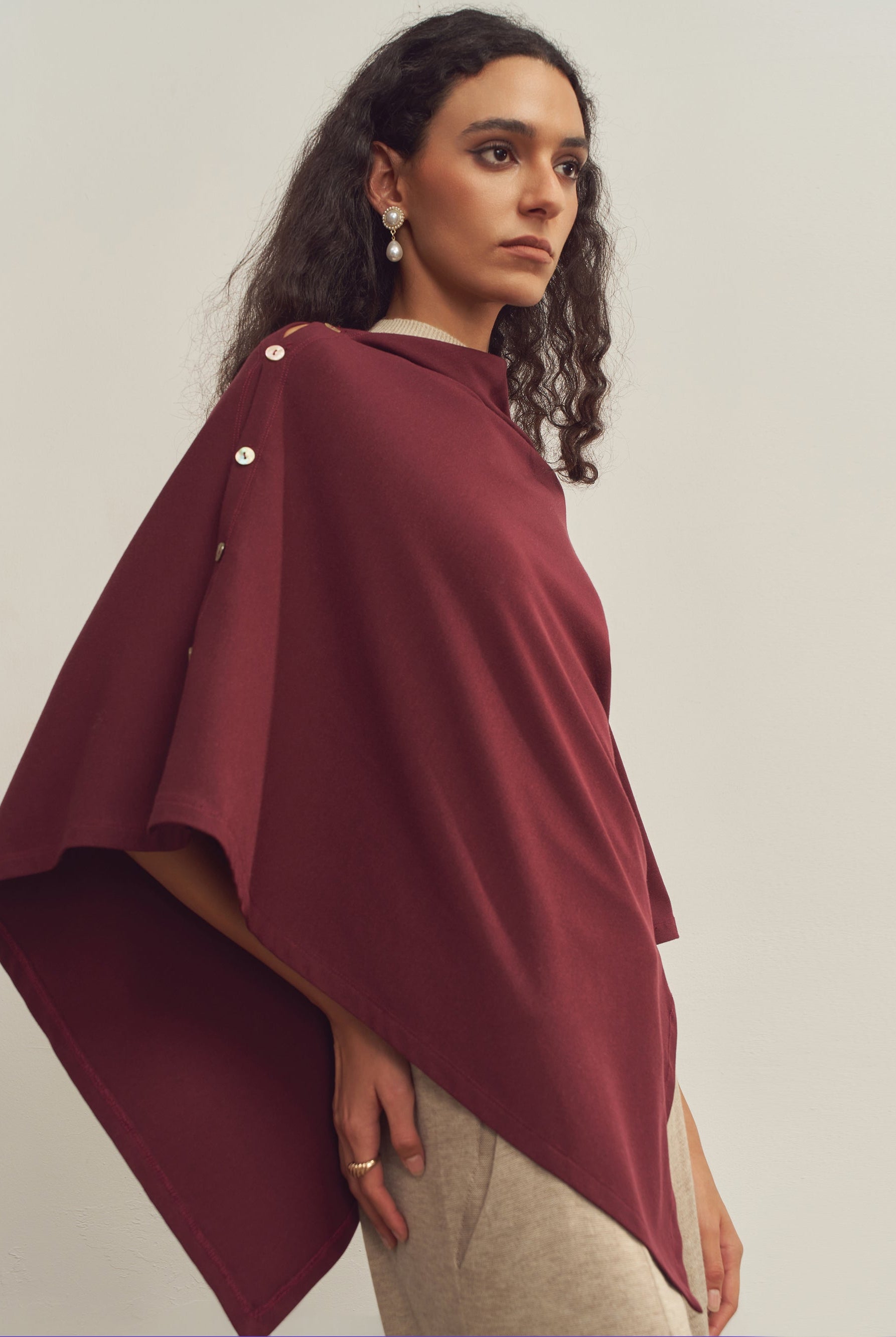 Merino Wool Multi-Cape With Button Scarf Shawl Stole Muffler Poncho