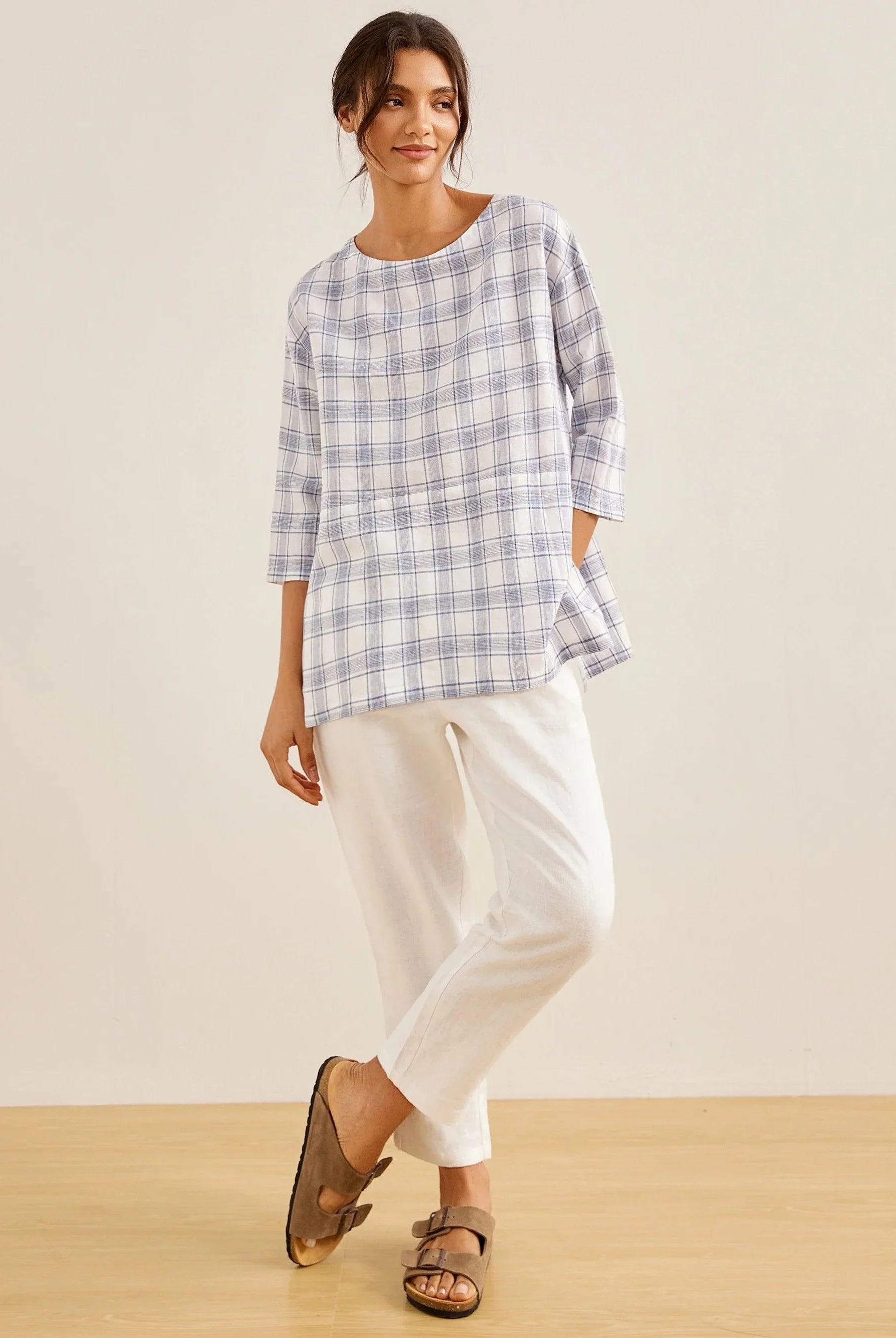 Linen White Boat Neck Oversized Top AVA - TOPS-Linen Blouses