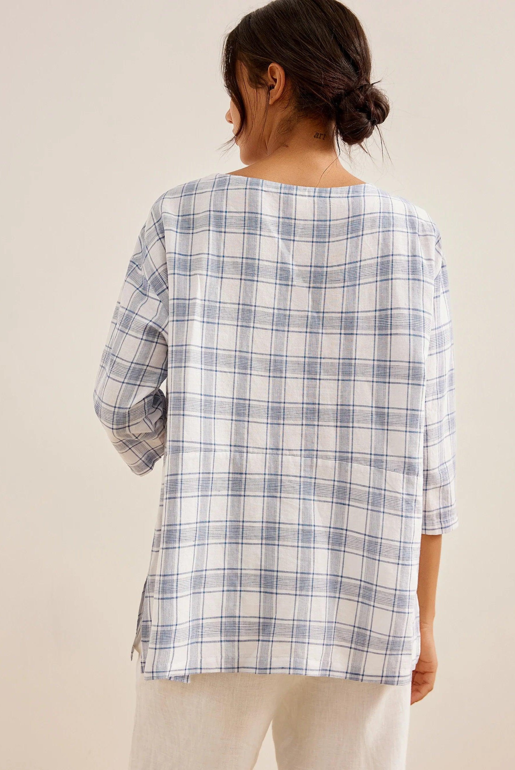 Linen White Boat Neck Oversized Top AVA - TOPS-Linen Blouses