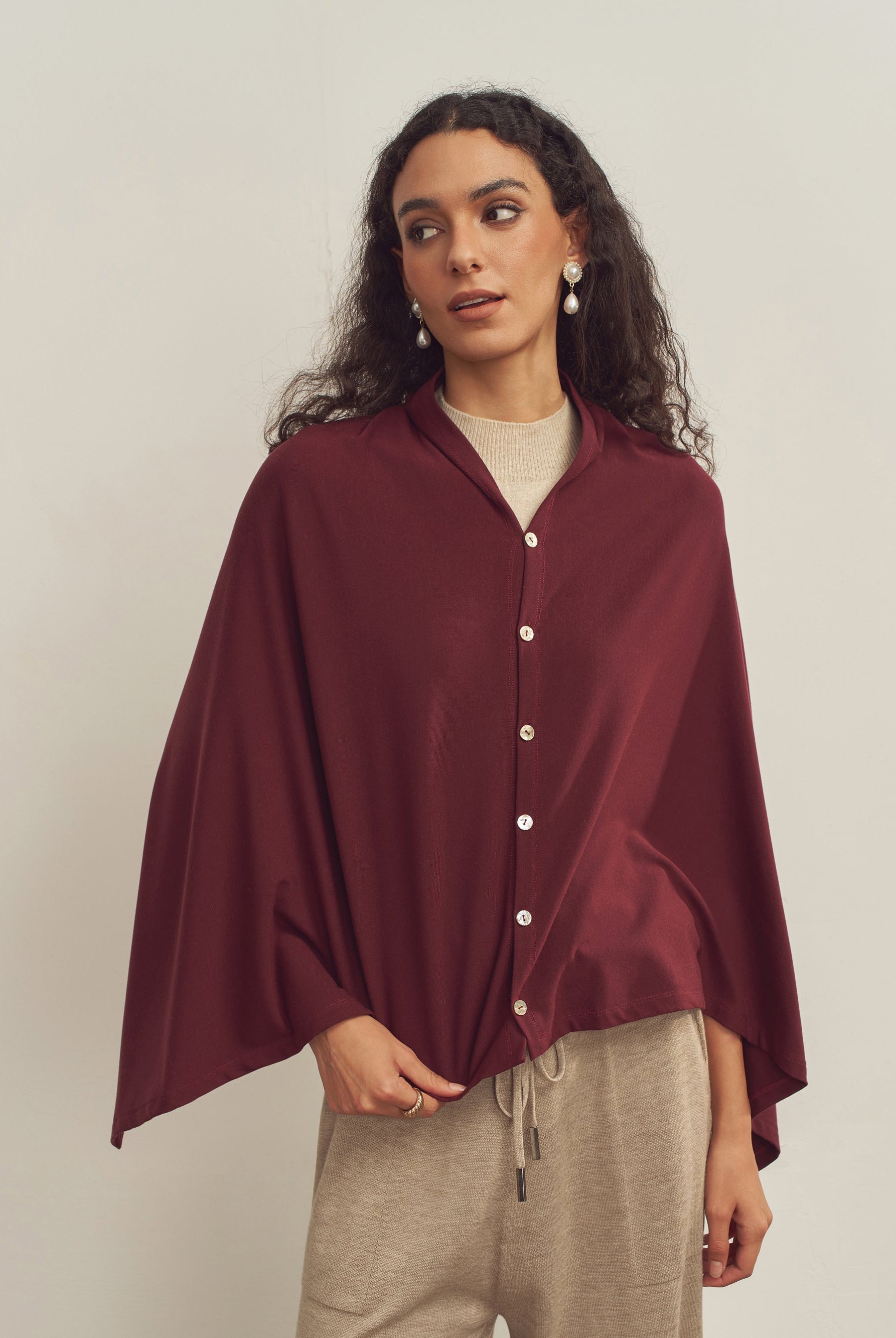 Merino Wool Multi-Cape With Button Scarf Shawl Stole Muffler Poncho