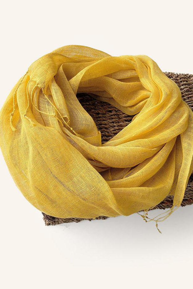 100% Linen Lightweight Solid Color Scarf BIANCA - Mustard / One-Size - ACCESSORIES-Scarf