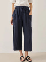 Linen Straight-Leg Pants with Patch Pockets JOCIE - Deep Ocean / S - BOTTOMS-Linen