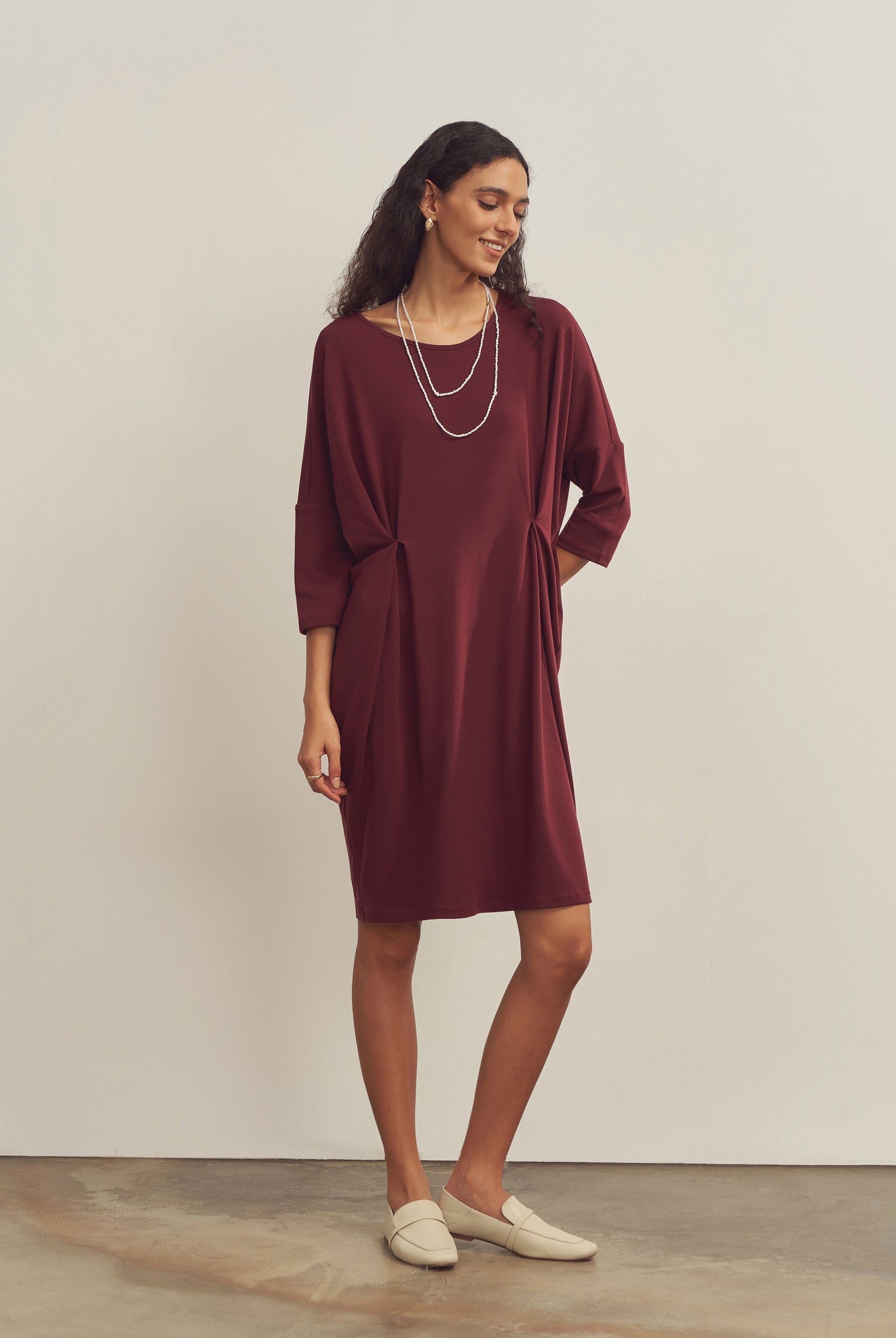 Merino Wool Waist Tuck-Detail Dress