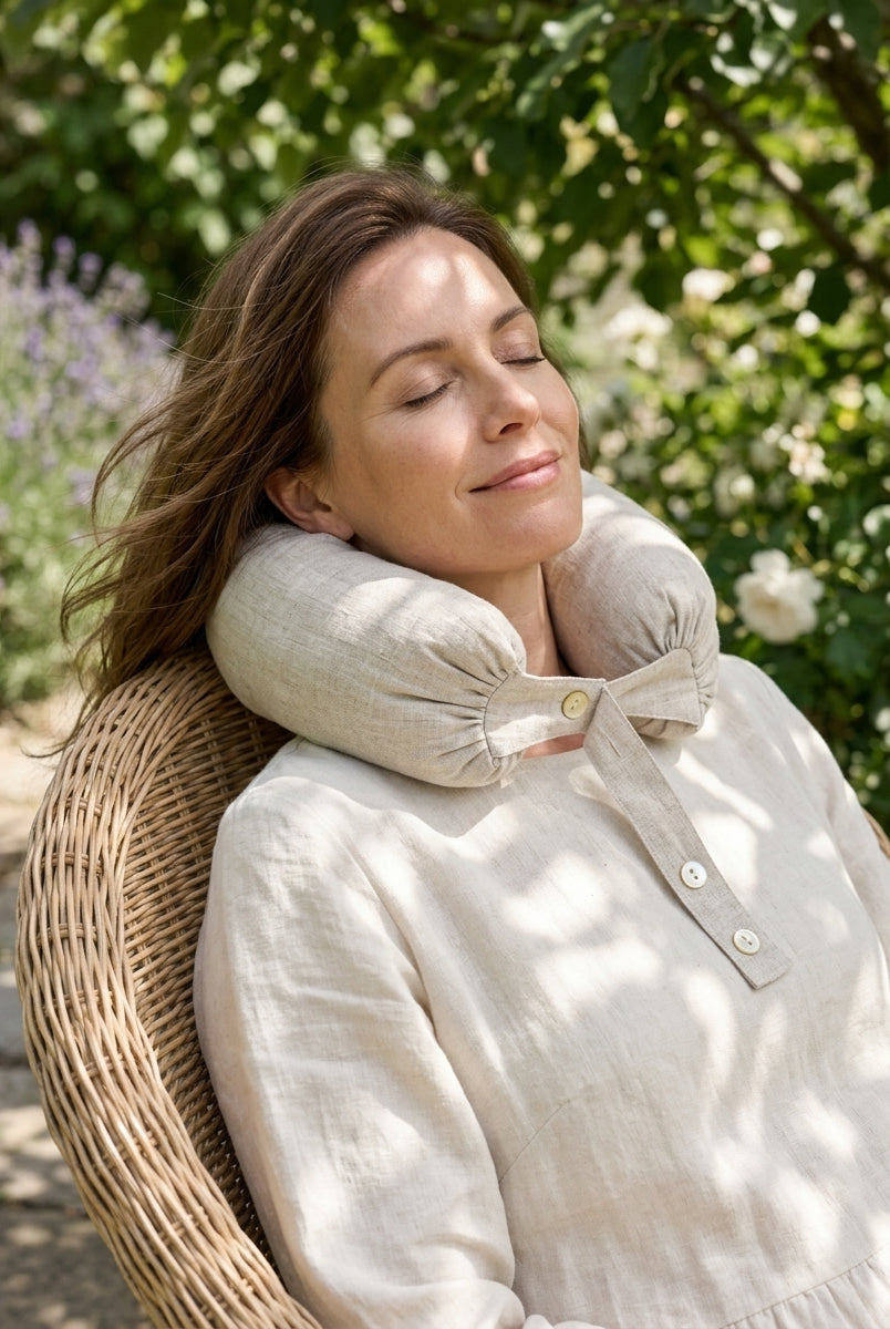 Linen Adjustable Neck Support Travel Pillow by LINTICO for women