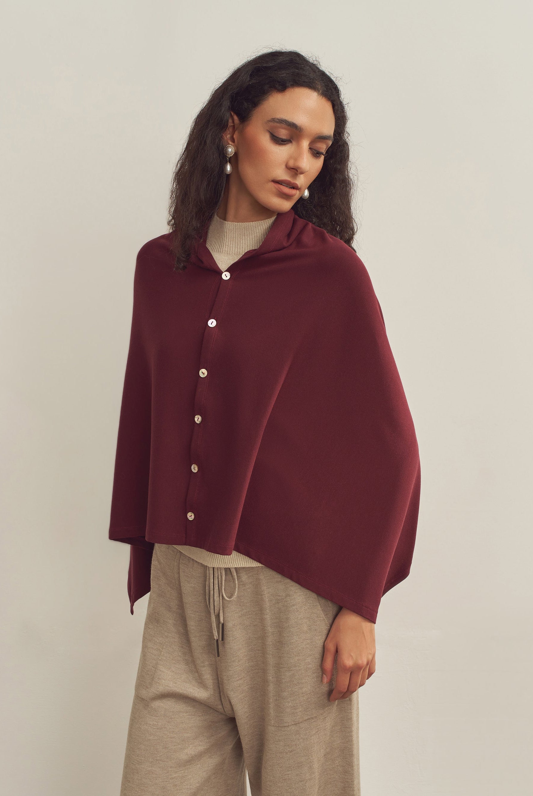 Merino Wool Multi-Cape With Button Scarf Shawl Stole Muffler Poncho