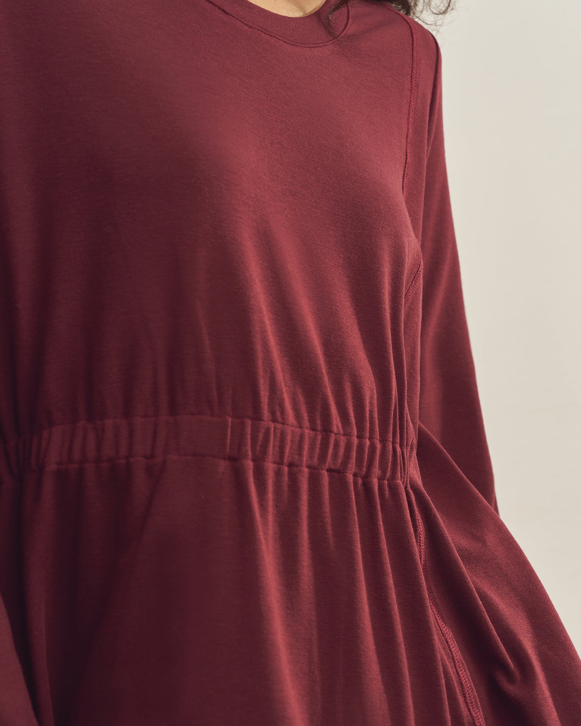 Merino Wool Waist Shirring-Detail Dress
