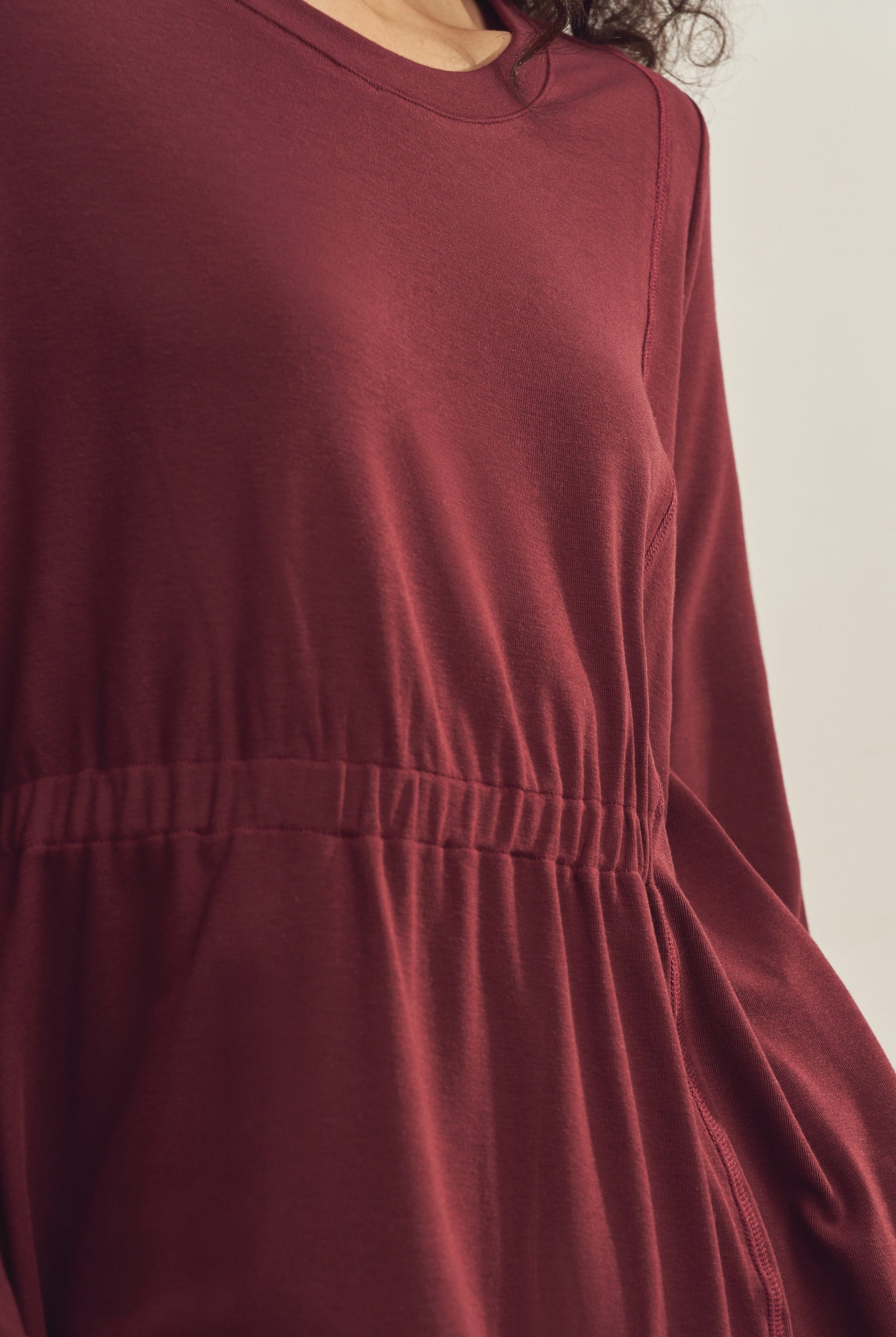 Merino Wool Waist Shirring-Detail Dress