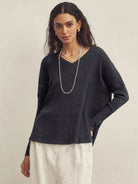 Cashmere V-Neck Textured Oversized Sweater With Asymmetrical Structural Design