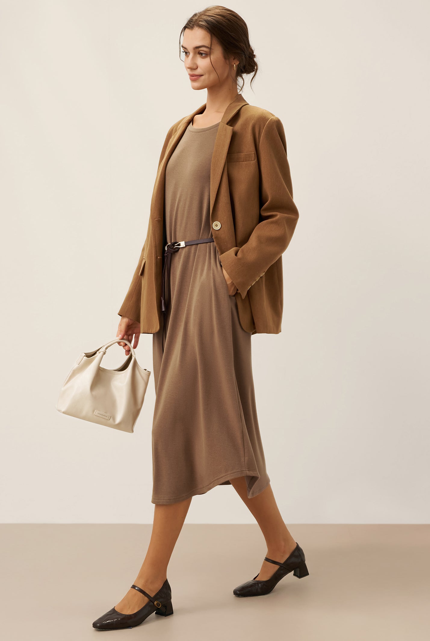 LINTICO women's leather outfit with maxi dress and blazer