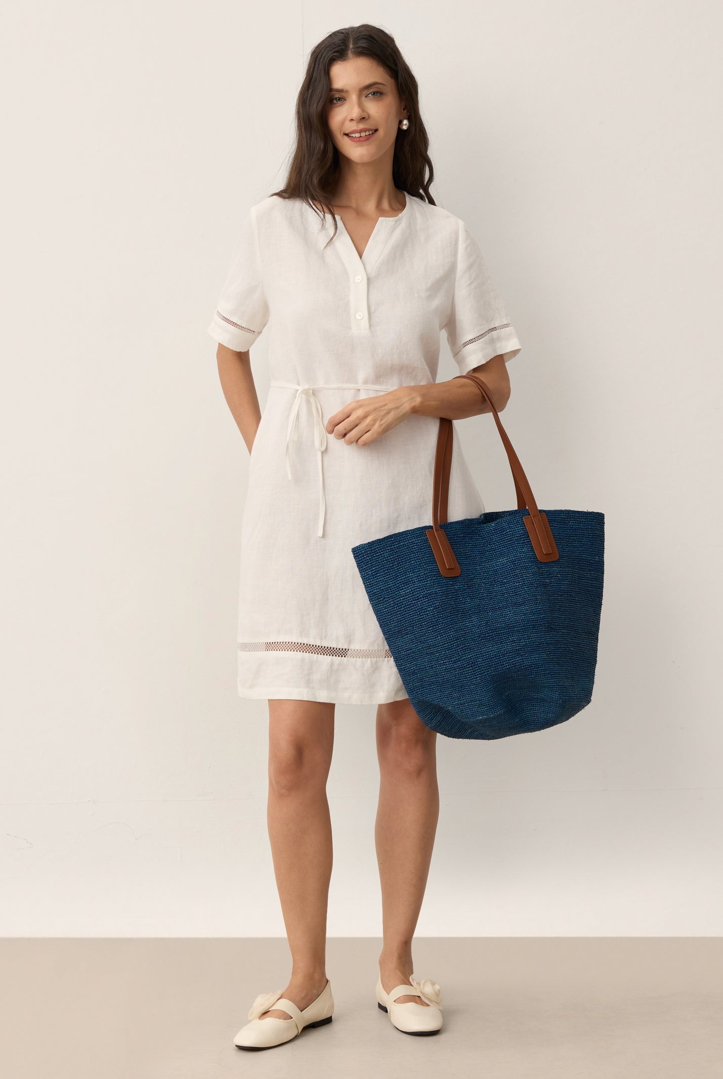 Handwoven Raffia Tote Bag With Leather Handles by LINTICO for women