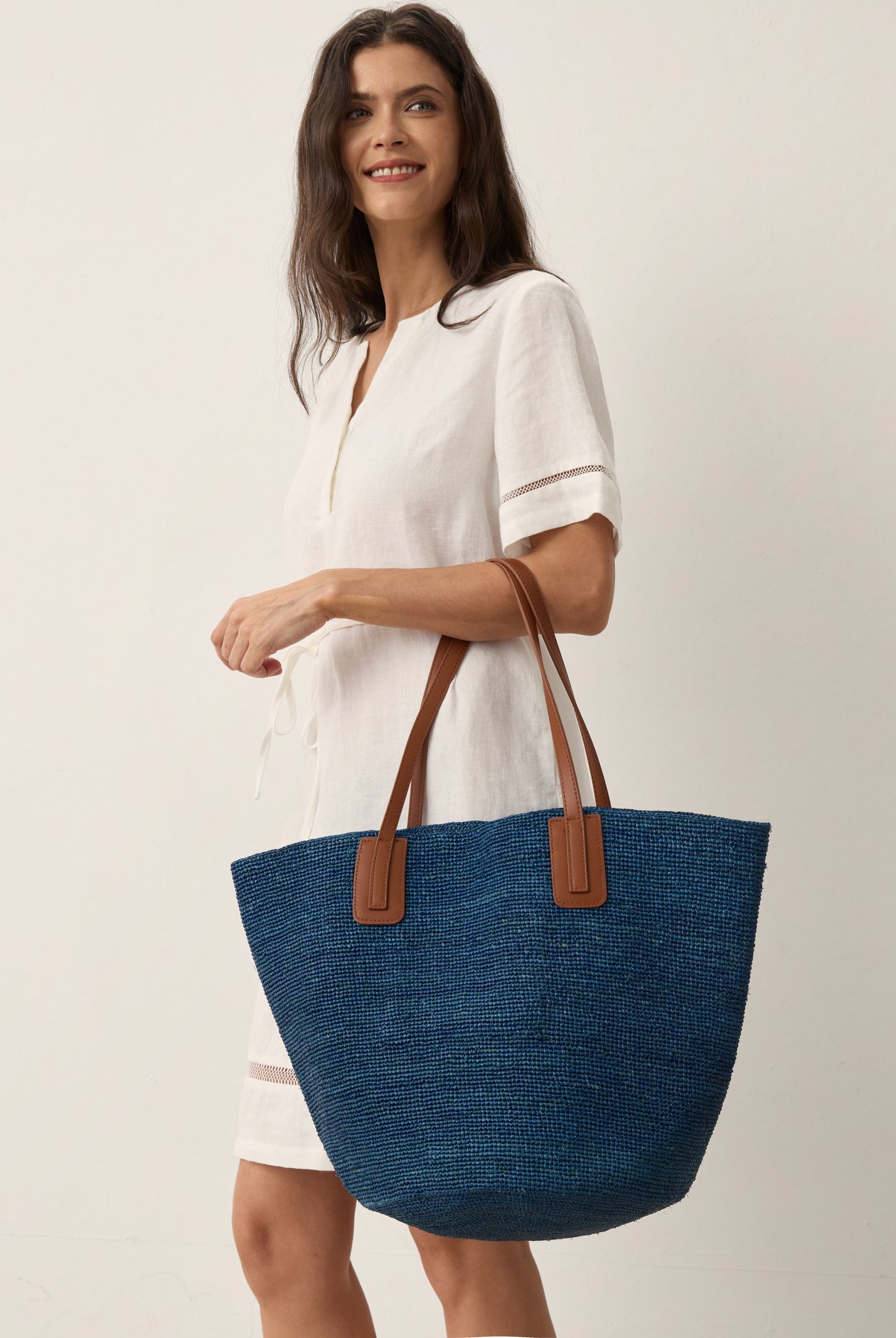 Handwoven Raffia Tote Bag With Leather Handles by LINTICO for women