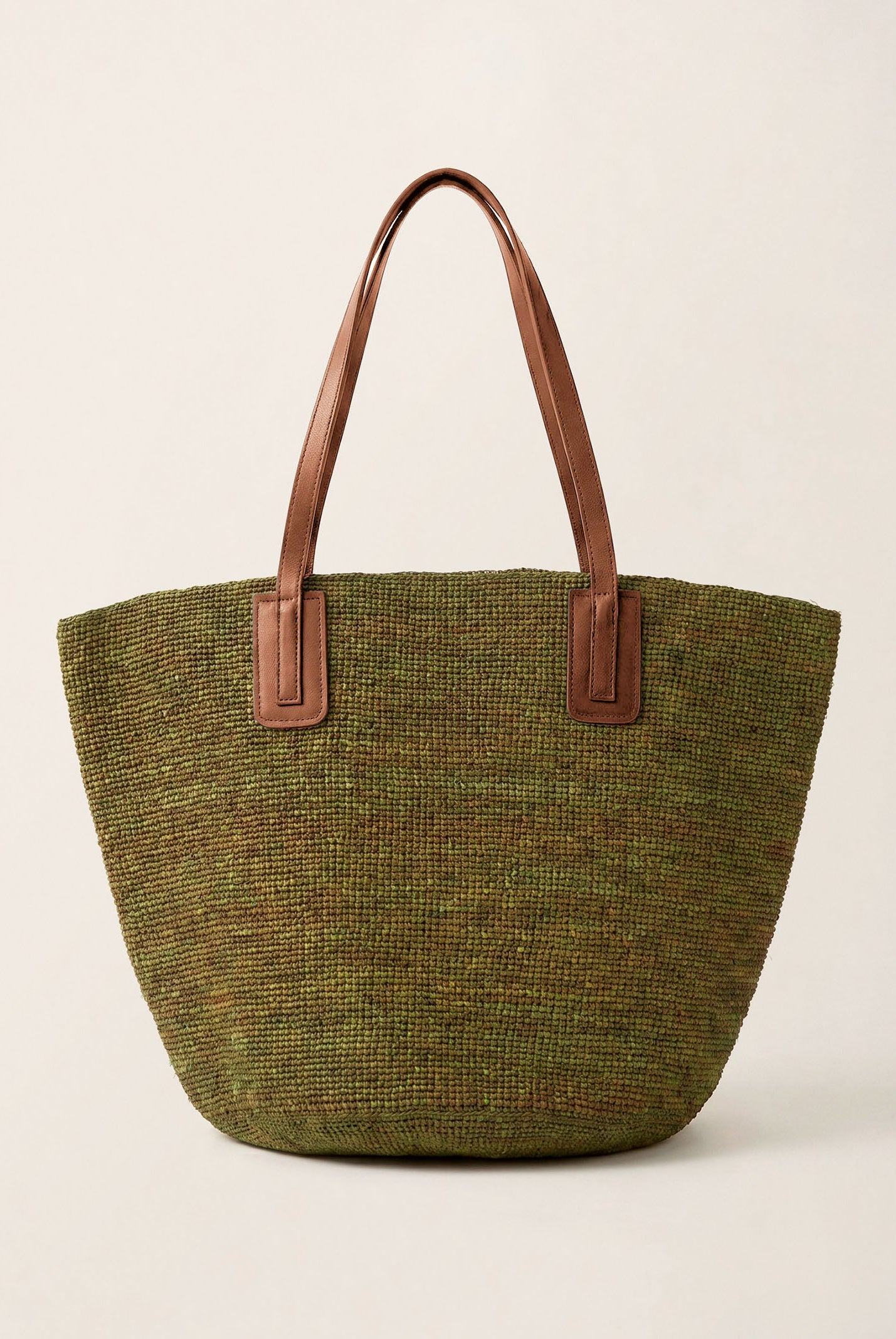 Handwoven Raffia Tote Bag With Leather Handles by LINTICO for women