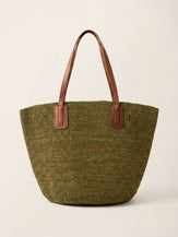 Handwoven Raffia Tote Bag With Leather Handles by LINTICO for women