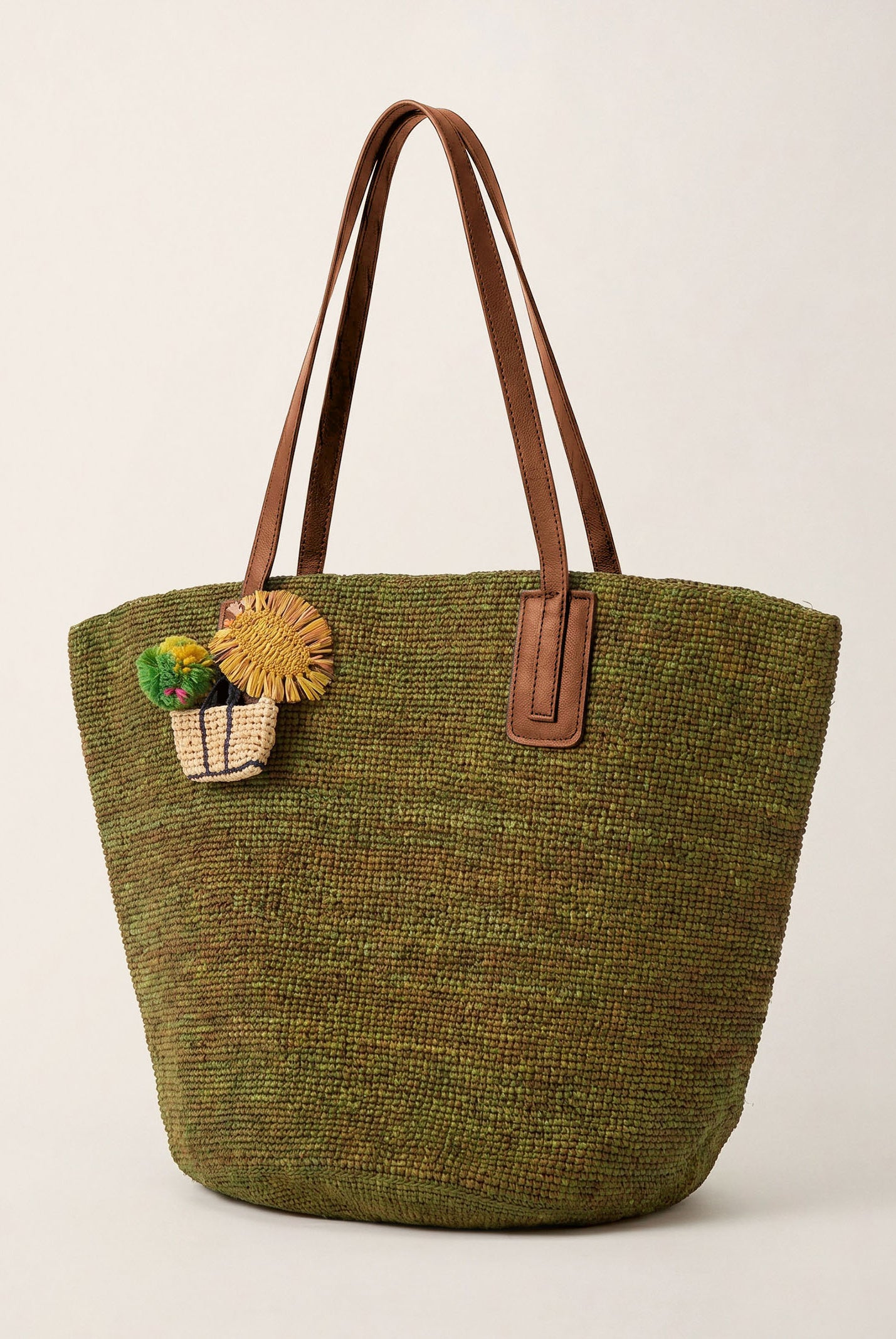 Handwoven Raffia Tote Bag With Leather Handles by LINTICO for women