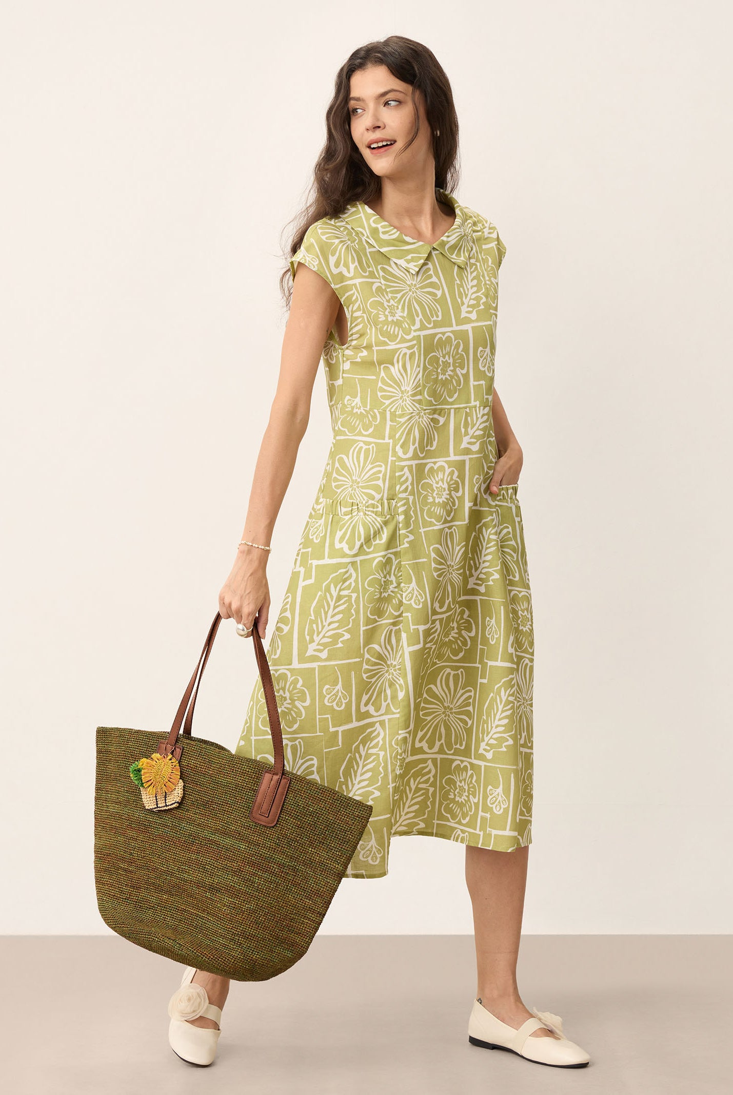 Handwoven Raffia Tote Bag With Leather Handles by LINTICO for women