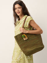 Handwoven Raffia Tote Bag With Leather Handles by LINTICO for women