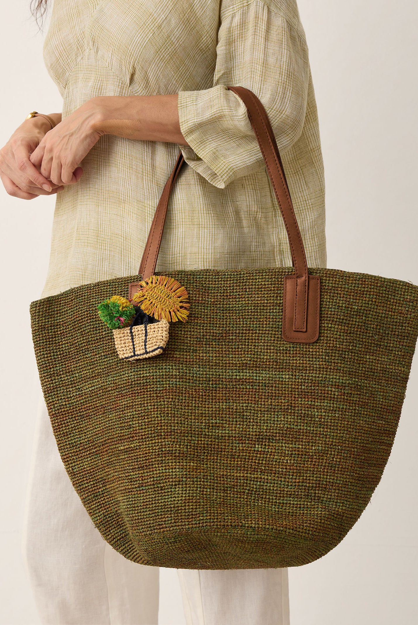 Handwoven Raffia Tote Bag With Leather Handles by LINTICO for women