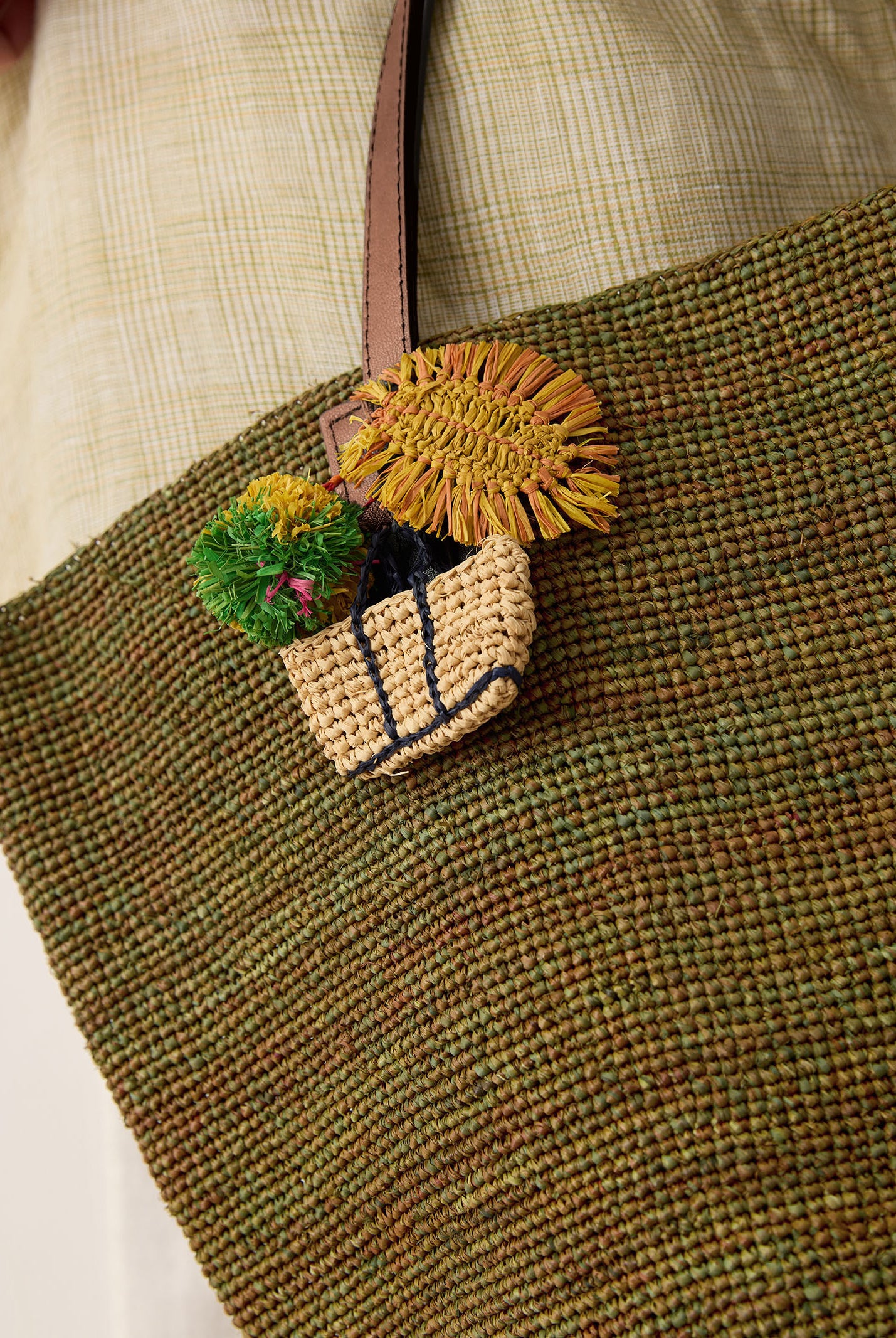 Handwoven Raffia Tote Bag With Leather Handles by LINTICO for women