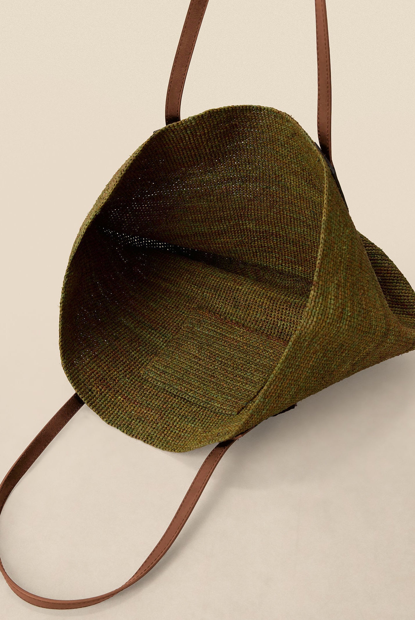 Handwoven Raffia Tote Bag With Leather Handles by LINTICO for women