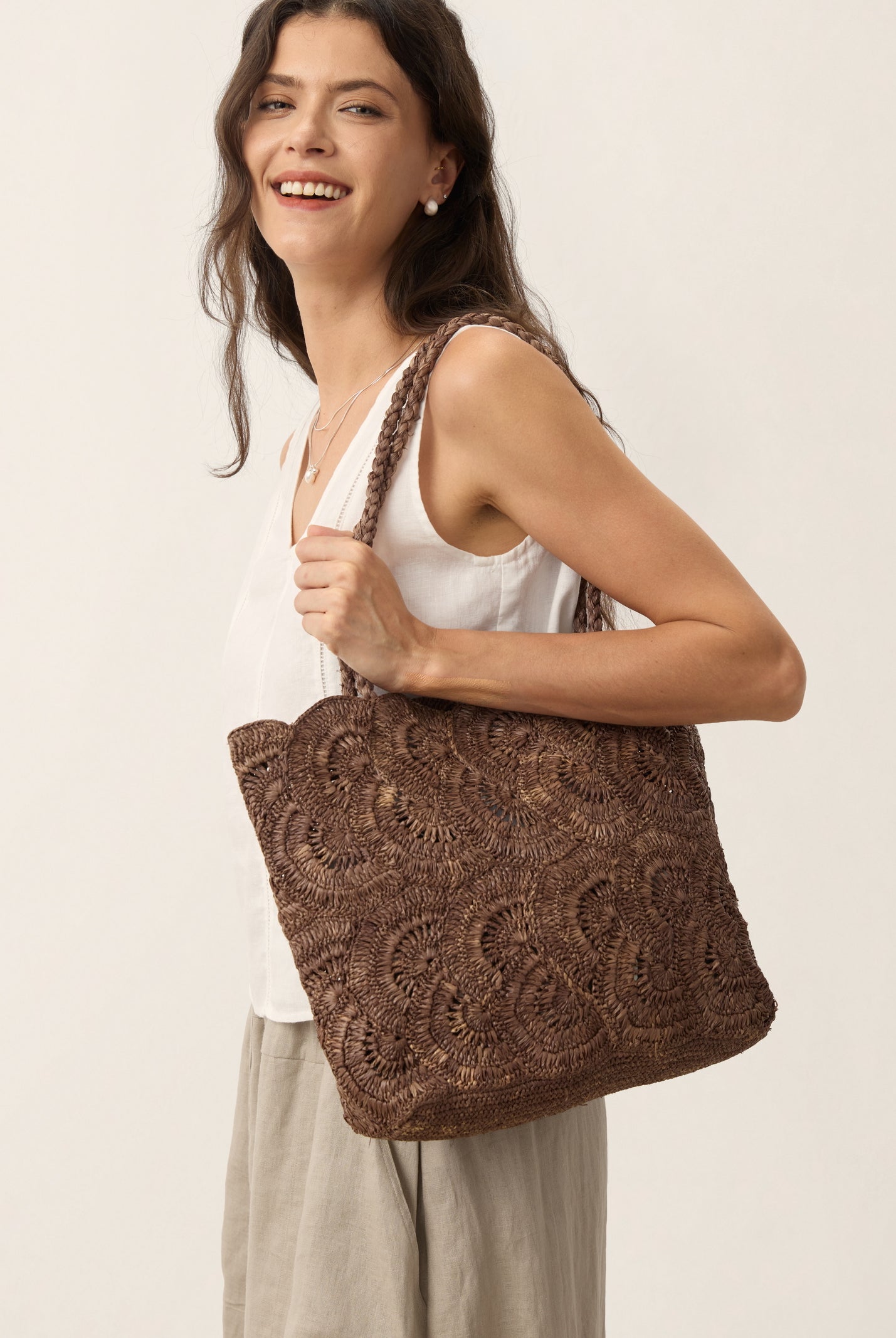 Handwoven Raffia Floral Pattern Tote Bag by LINTICO for women