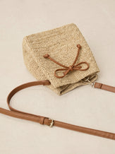 Mini Handwoven Raffia Drawstring Crossbody Bag by LINTICO for women