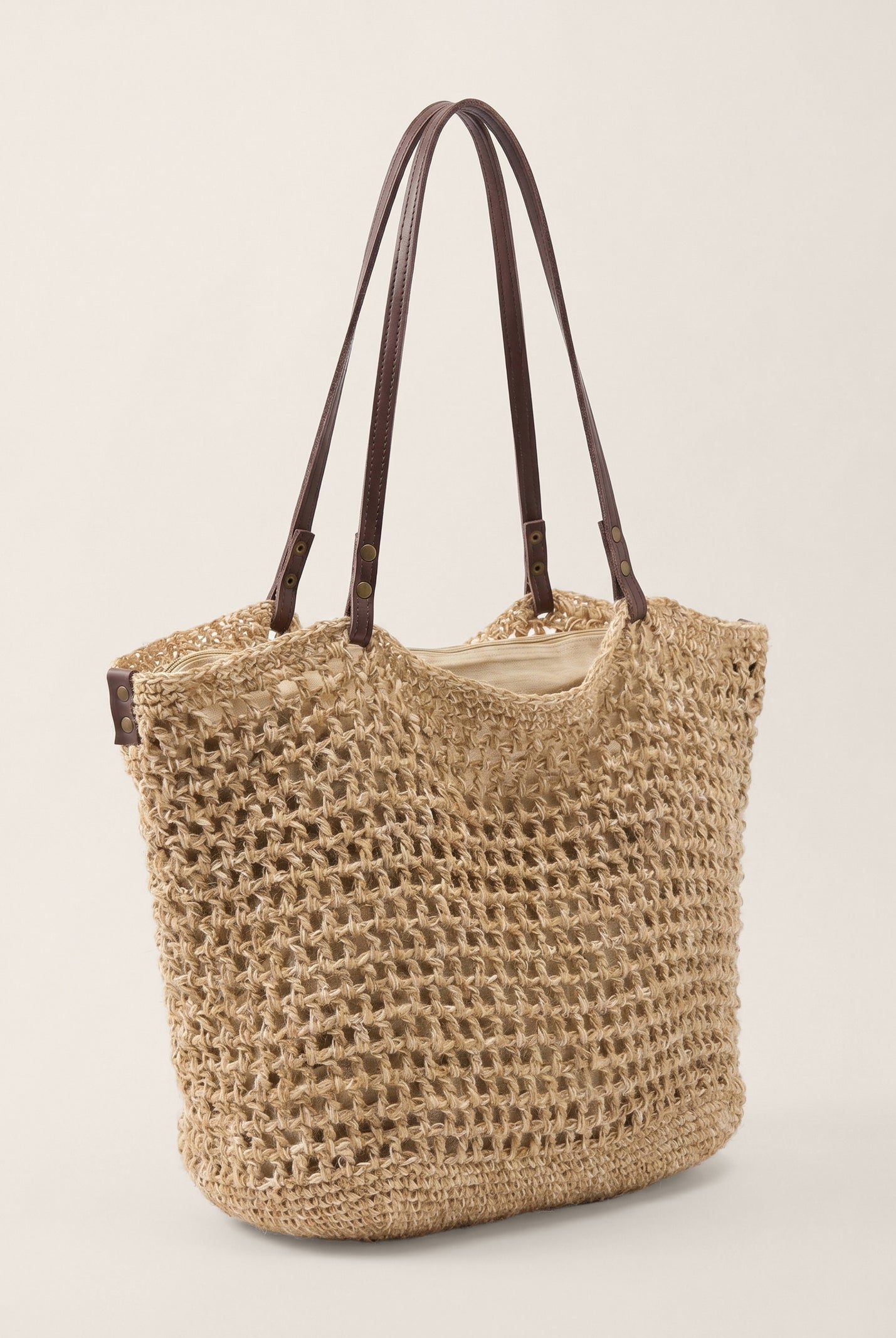 Linen-Cotton Open-Weave Tote Bag With Zip Pouch by LINTICO for women