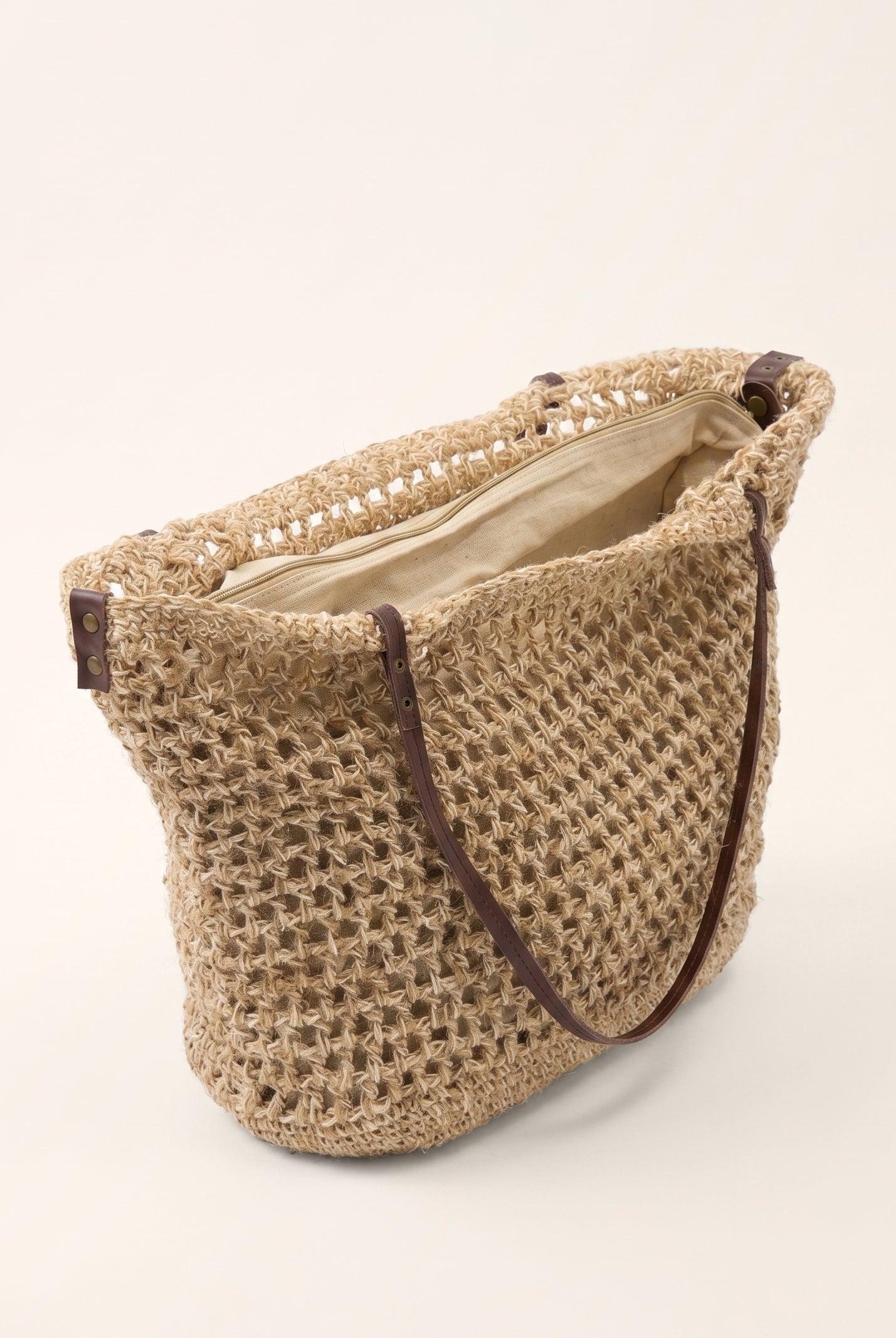 Linen-Cotton Open-Weave Tote Bag With Zip Pouch by LINTICO for women