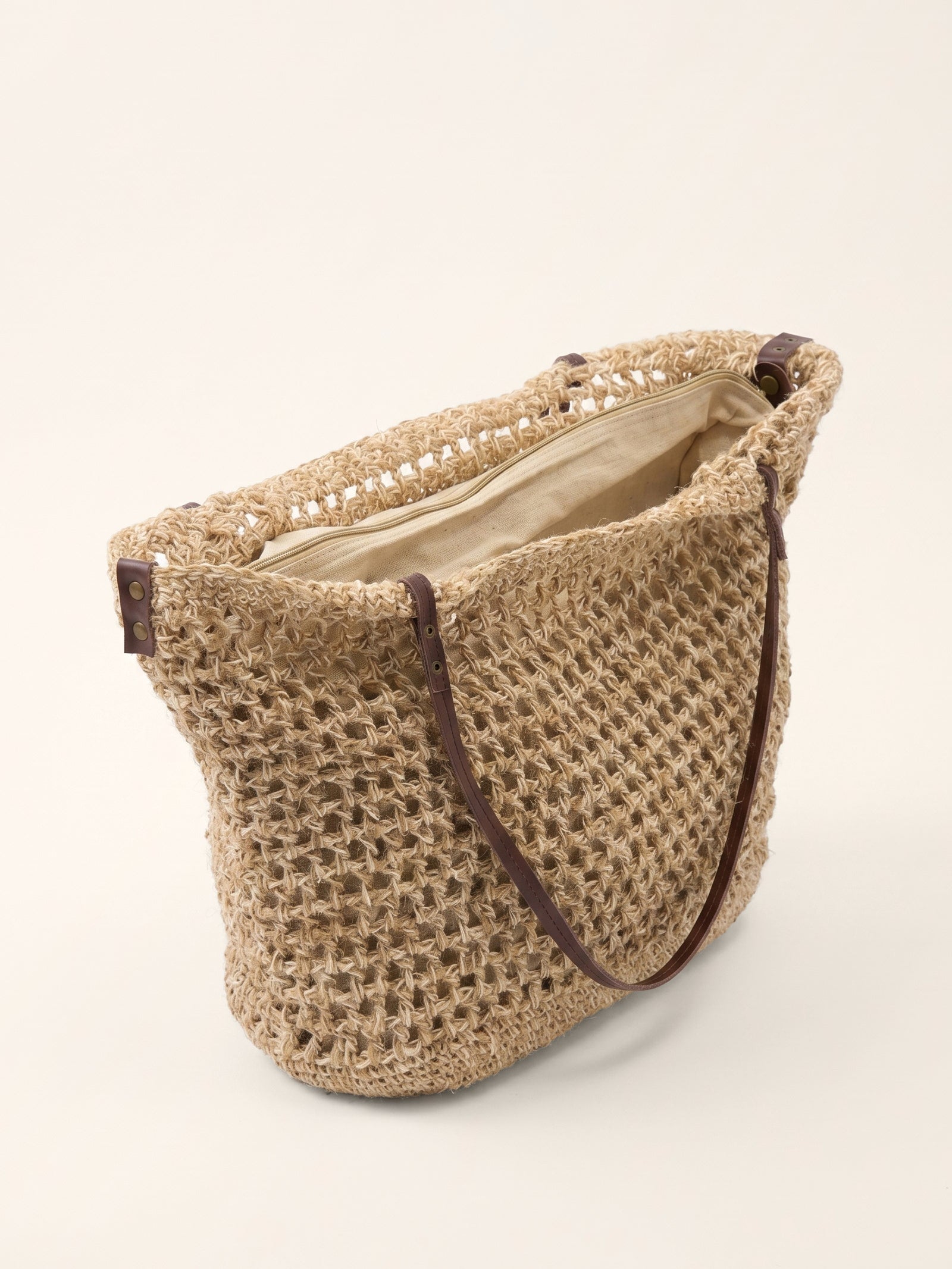 Linen-Cotton Open-Weave Tote Bag With Zip Pouch by LINTICO for women