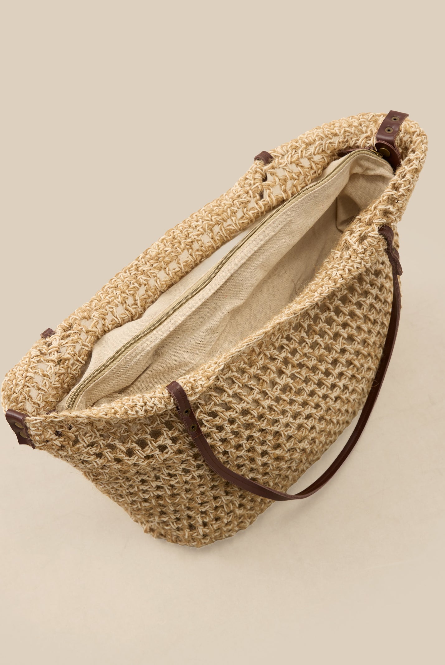 Linen-Cotton Open-Weave Tote Bag With Zip Pouch by LINTICO for women