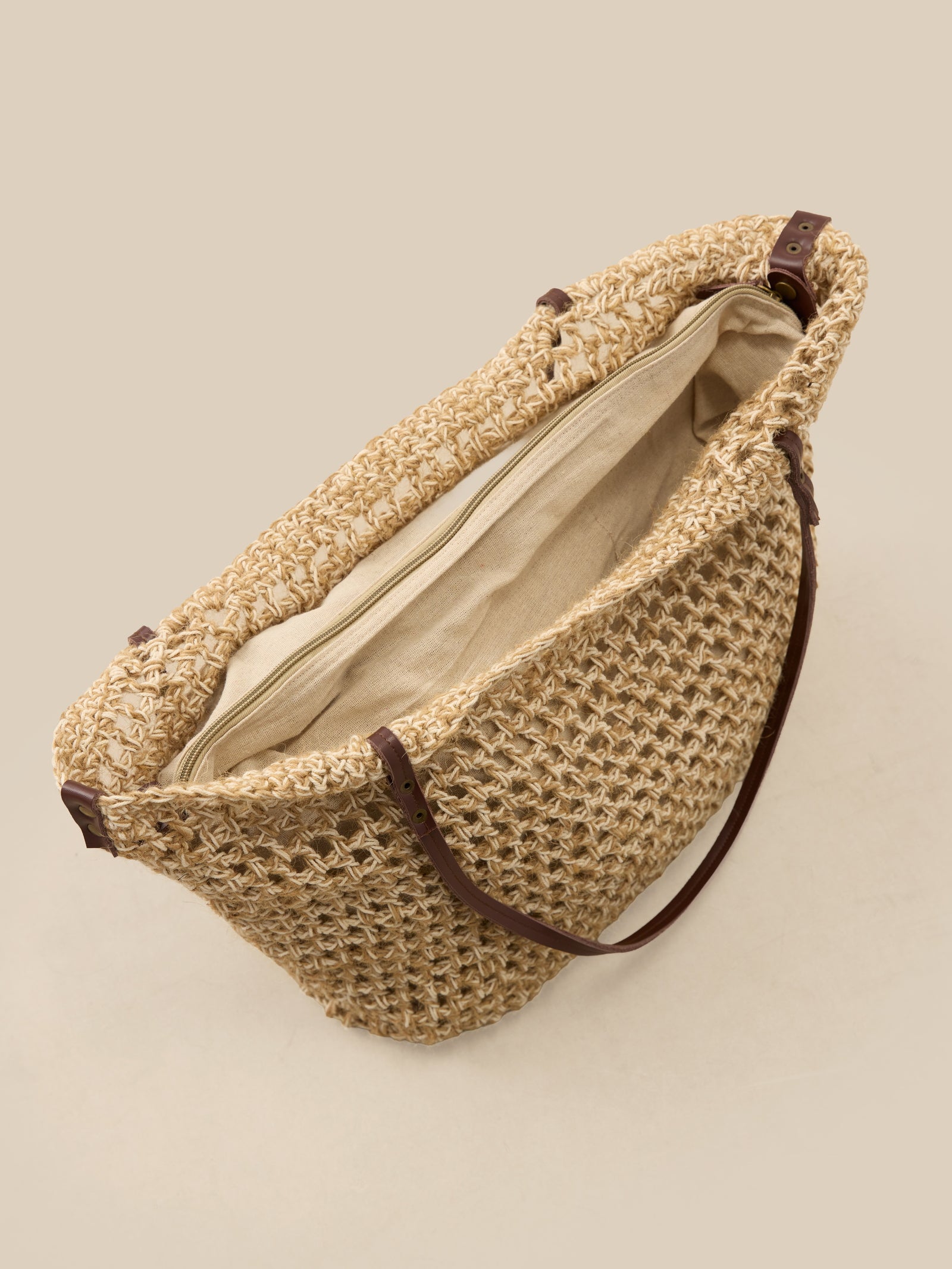 Linen-Cotton Open-Weave Tote Bag With Zip Pouch by LINTICO for women