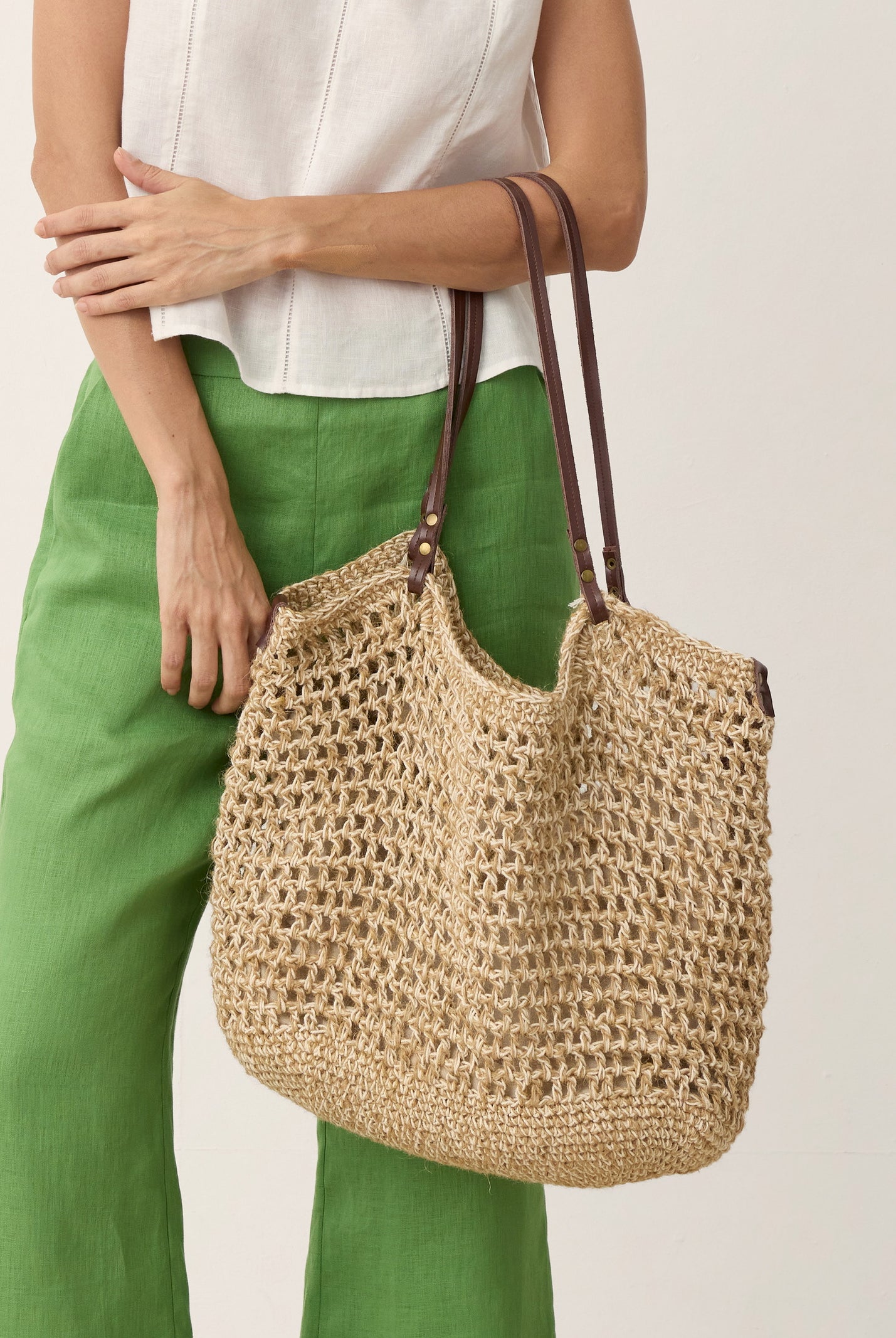 Linen-Cotton Open-Weave Tote Bag With Zip Pouch by LINTICO for women