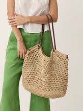 Linen-Cotton Open-Weave Tote Bag With Zip Pouch by LINTICO for women