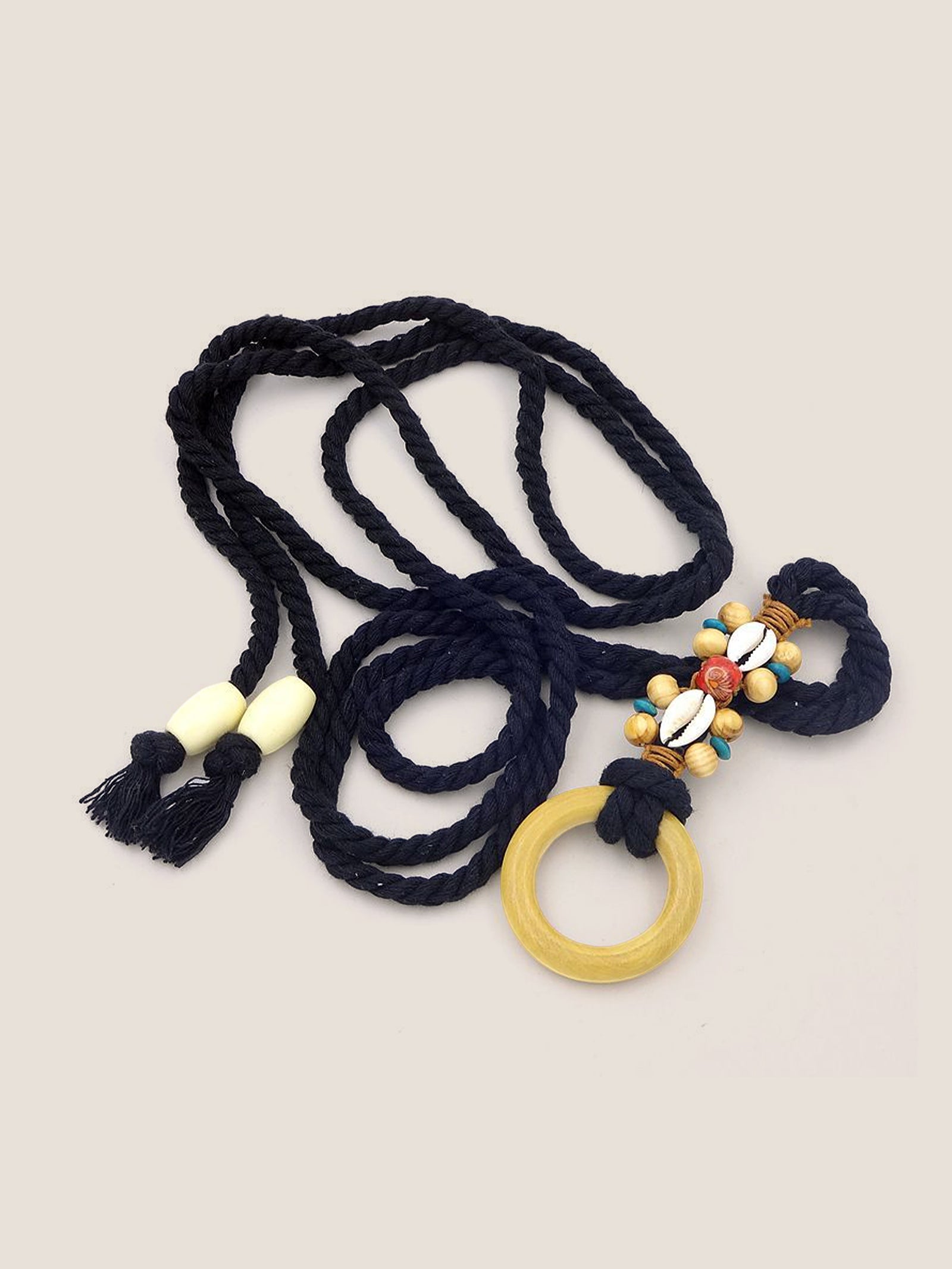 Linen Woven Belt With Wooden Beads by LINTICO for women