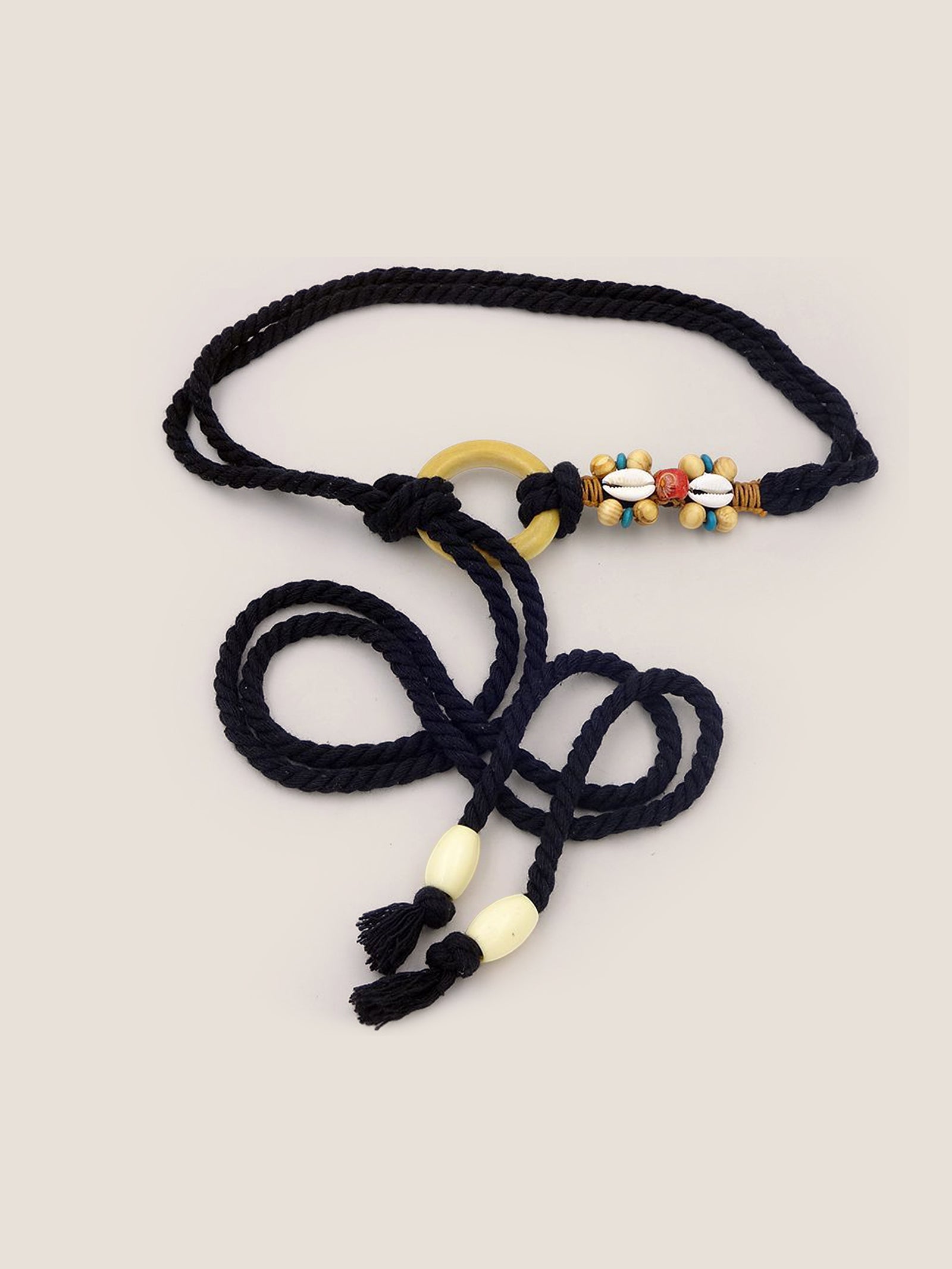 Linen Woven Belt With Wooden Beads by LINTICO for women