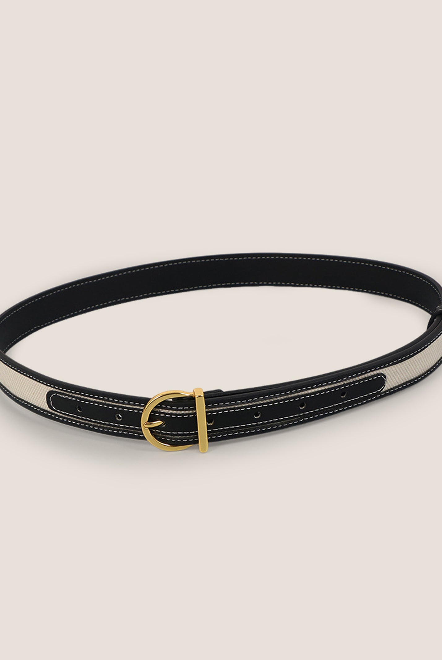 Premium Cowhide & Fabric Patchwork Belt With Alloy Buckle by LINTICO