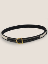 Premium Cowhide & Fabric Patchwork Belt With Alloy Buckle by LINTICO