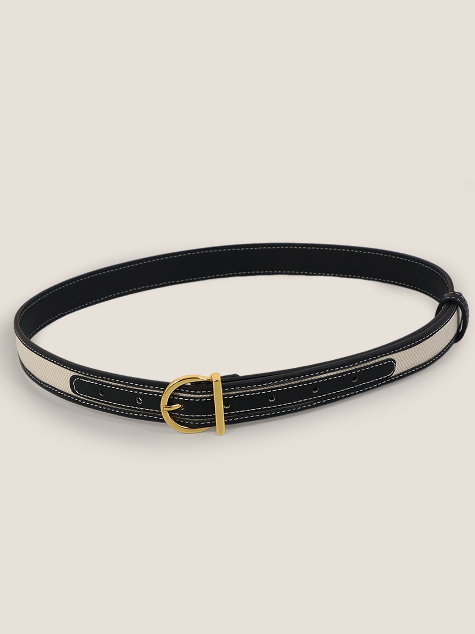 Premium Cowhide & Fabric Patchwork Belt With Alloy Buckle by LINTICO