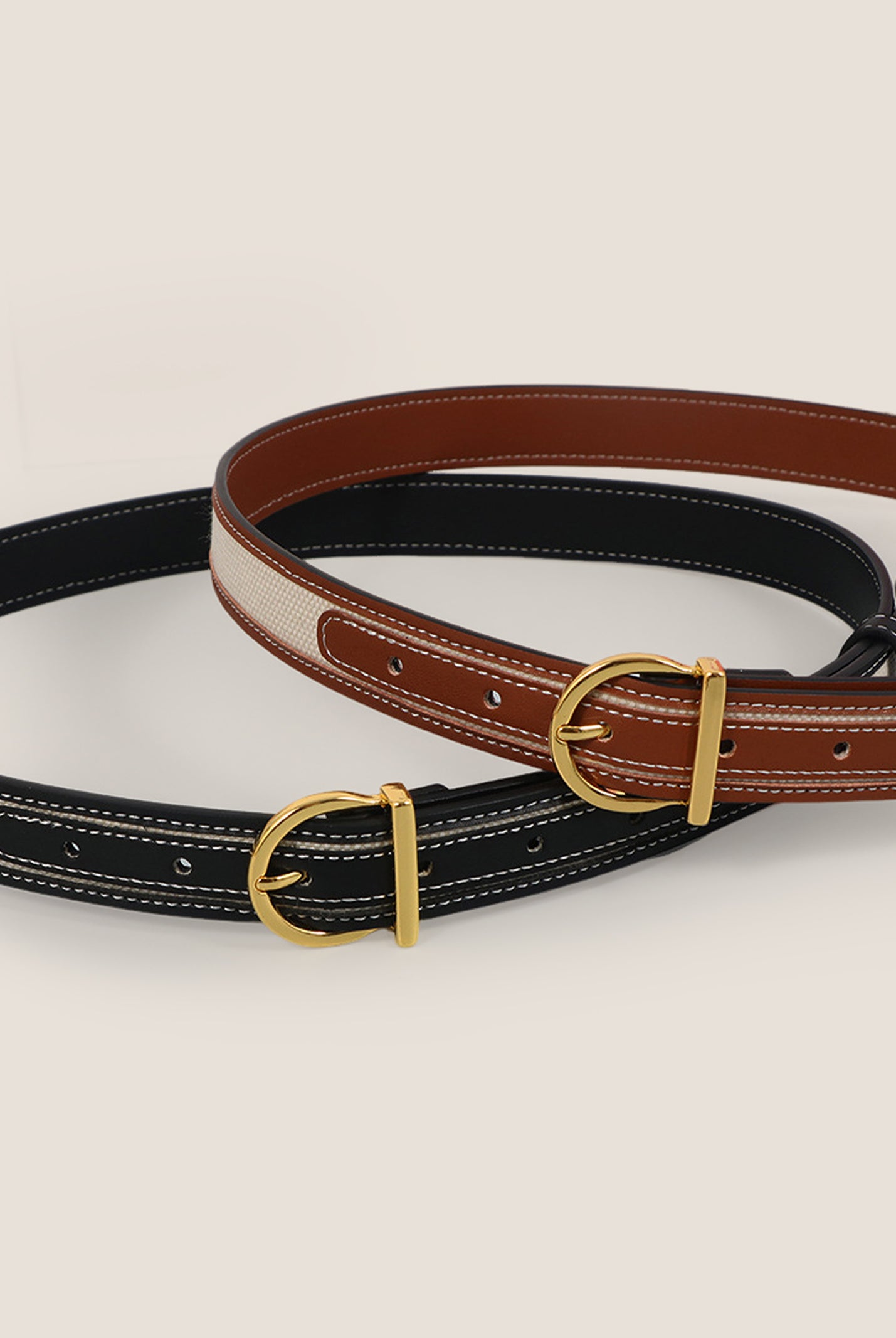 Premium Cowhide & Fabric Patchwork Belt With Alloy Buckle by LINTICO