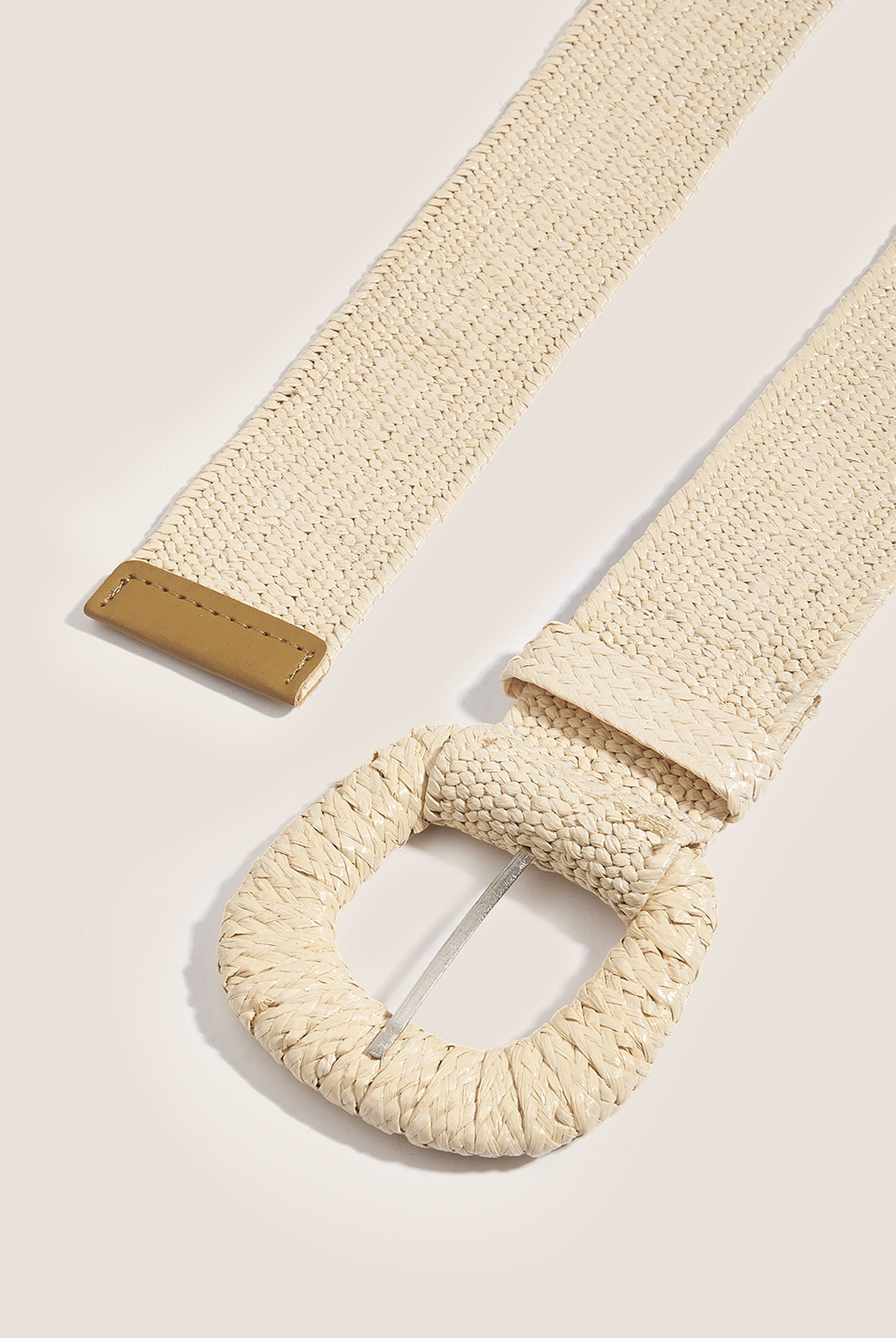 Natural Woven Straw Belt With Square Buckle by LINTICO