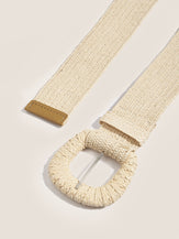 Natural Woven Straw Belt With Square Buckle by LINTICO