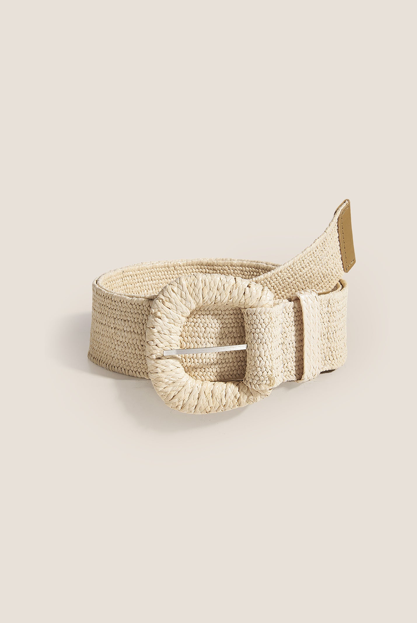 Natural Woven Straw Belt With Square Buckle by LINTICO