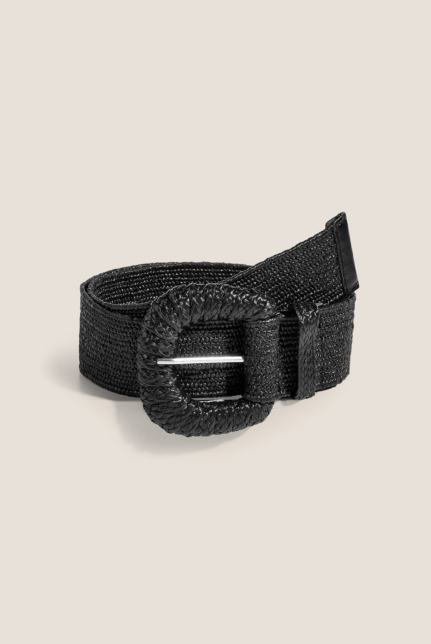 Natural Woven Straw Belt With Square Buckle by LINTICO