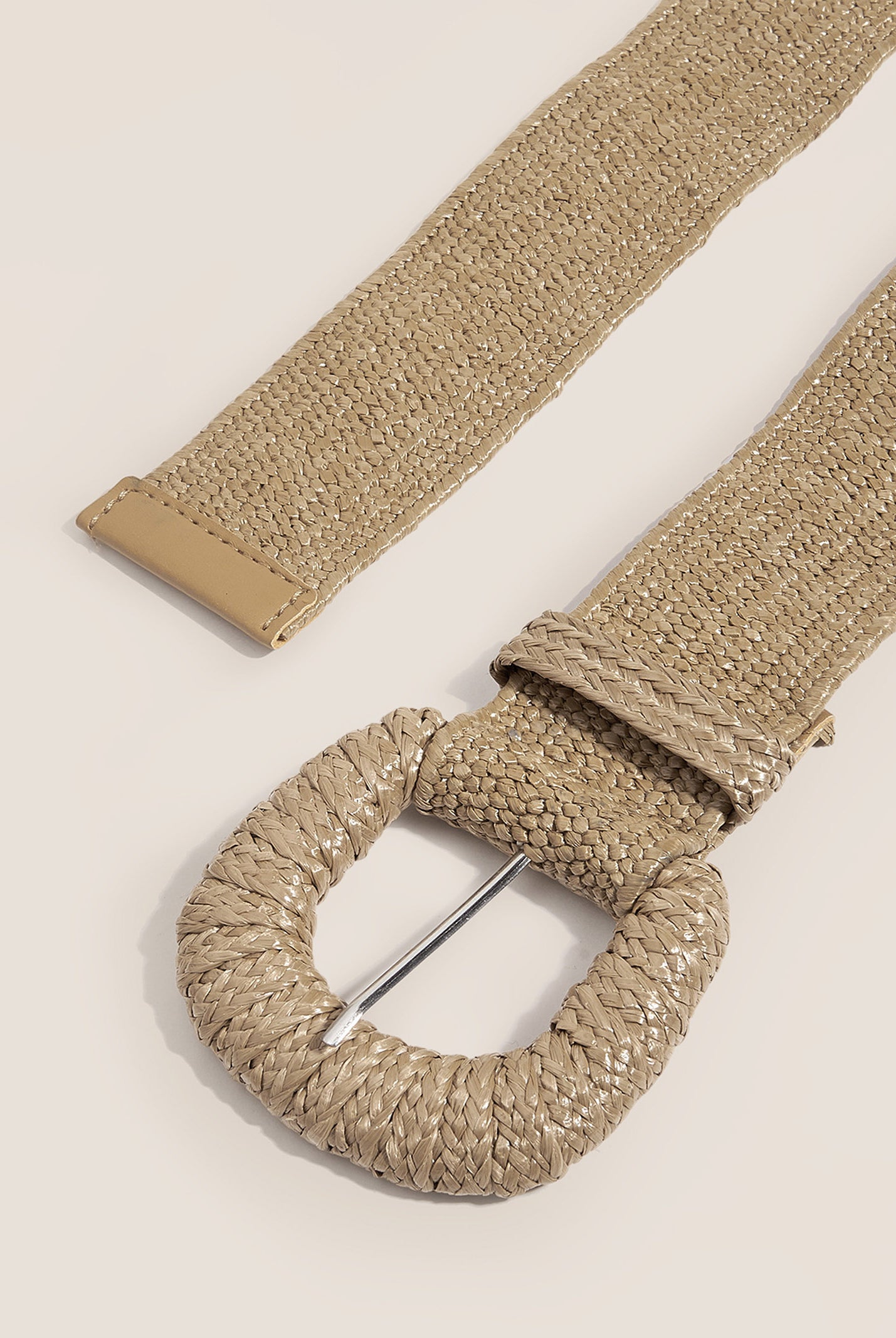 Natural Woven Straw Belt With Square Buckle by LINTICO