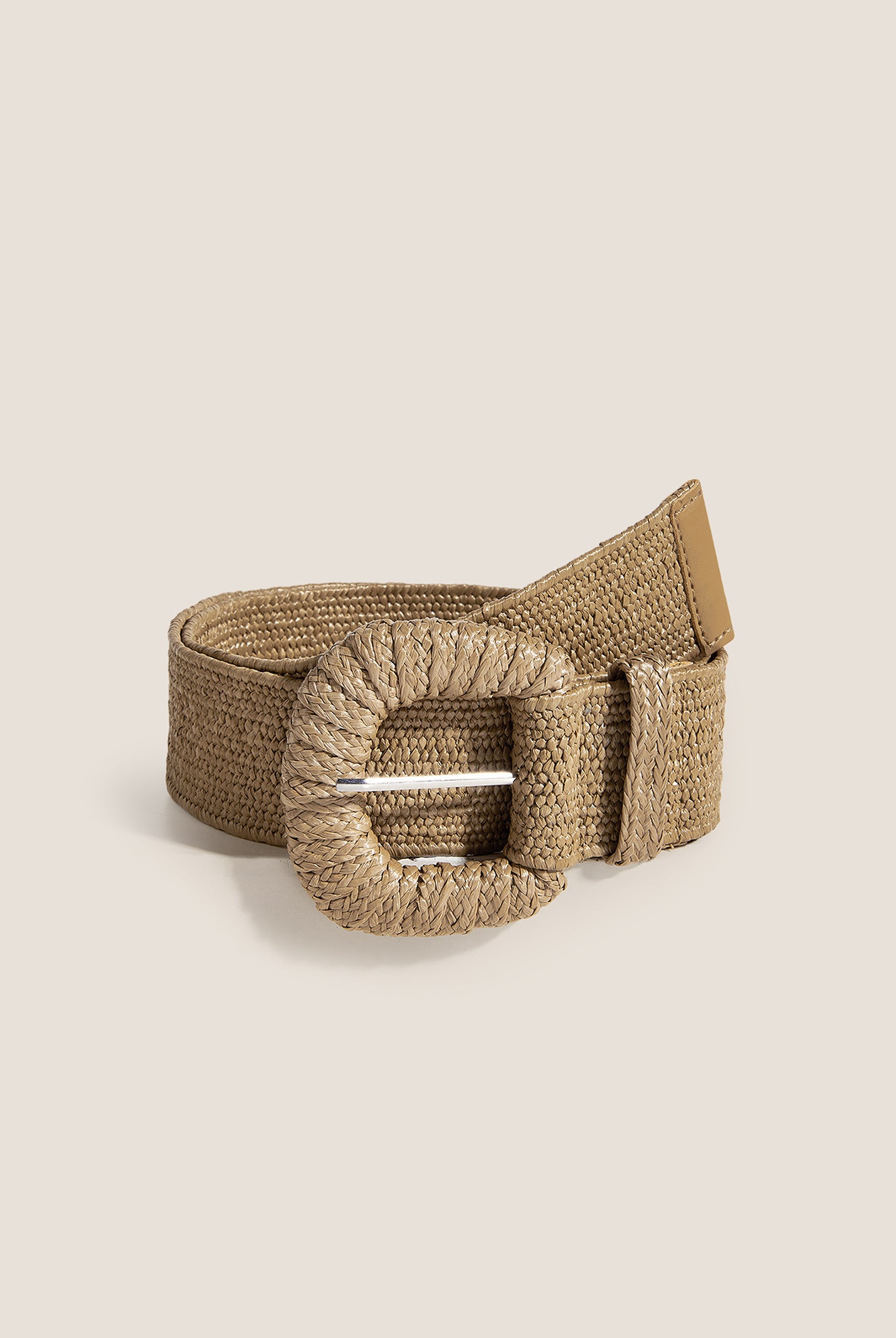 Natural Woven Straw Belt With Square Buckle by LINTICO