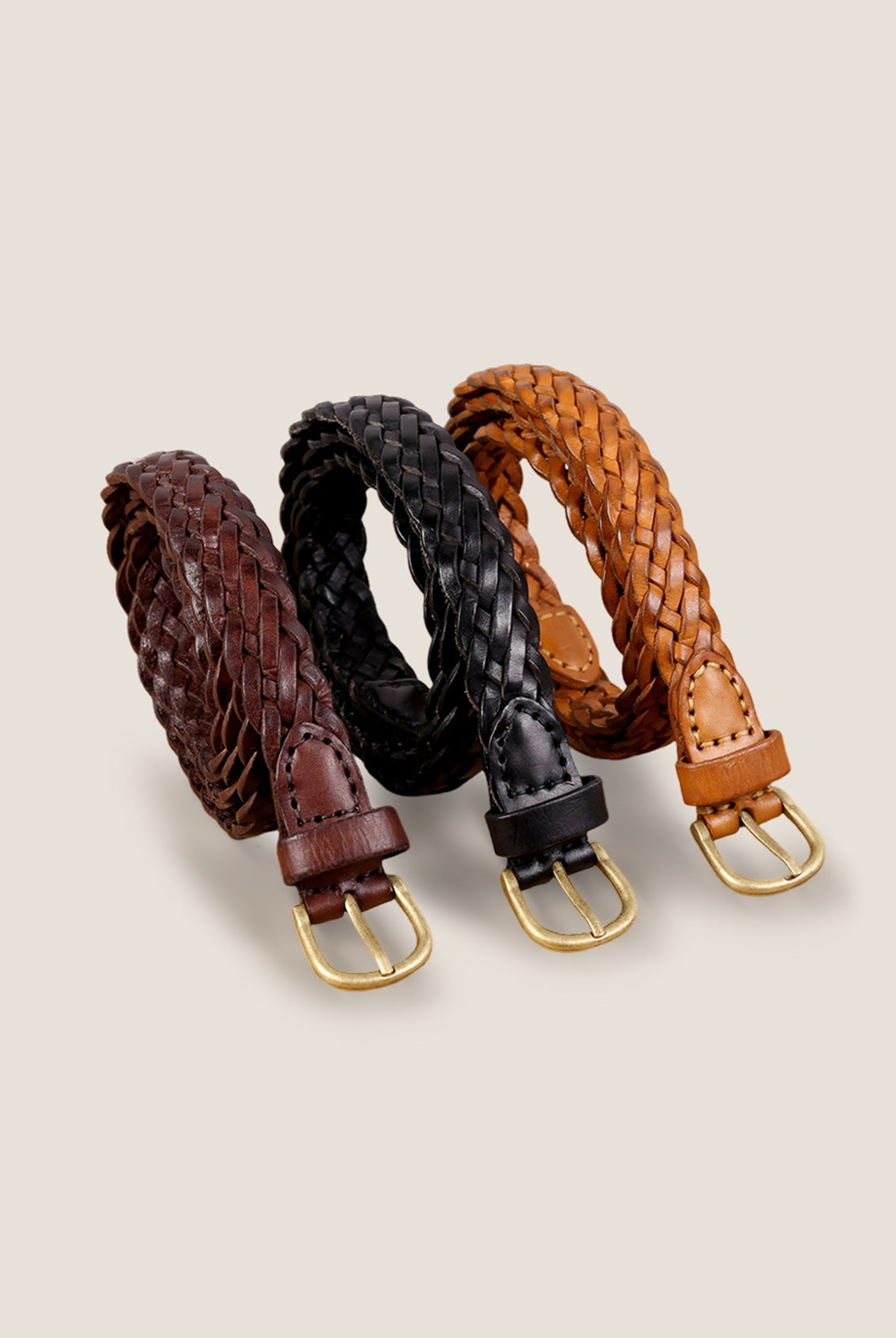 Premium Cowhide Retro Hand-Woven Belt With Alloy Buckle by LINTICO