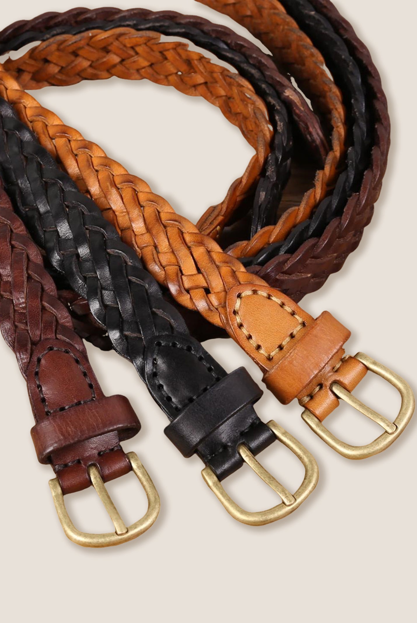 Premium Cowhide Retro Hand-Woven Belt With Alloy Buckle by LINTICO
