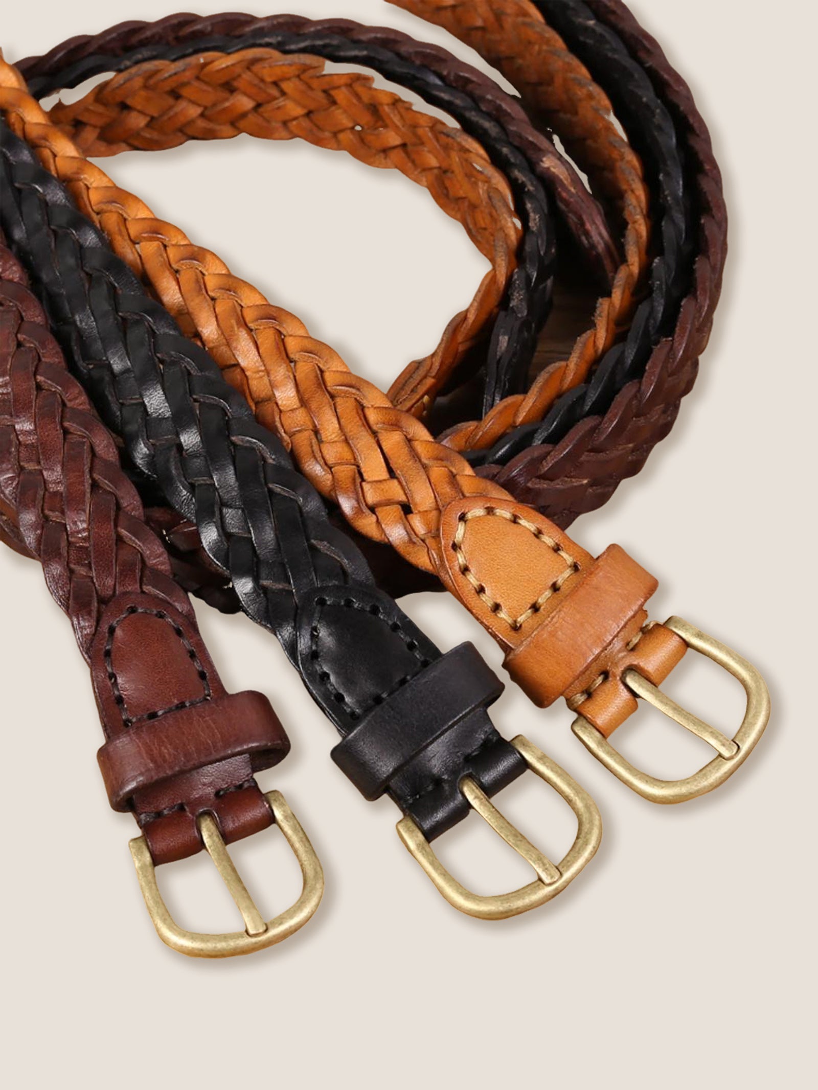 Premium Cowhide Retro Hand-Woven Belt With Alloy Buckle by LINTICO