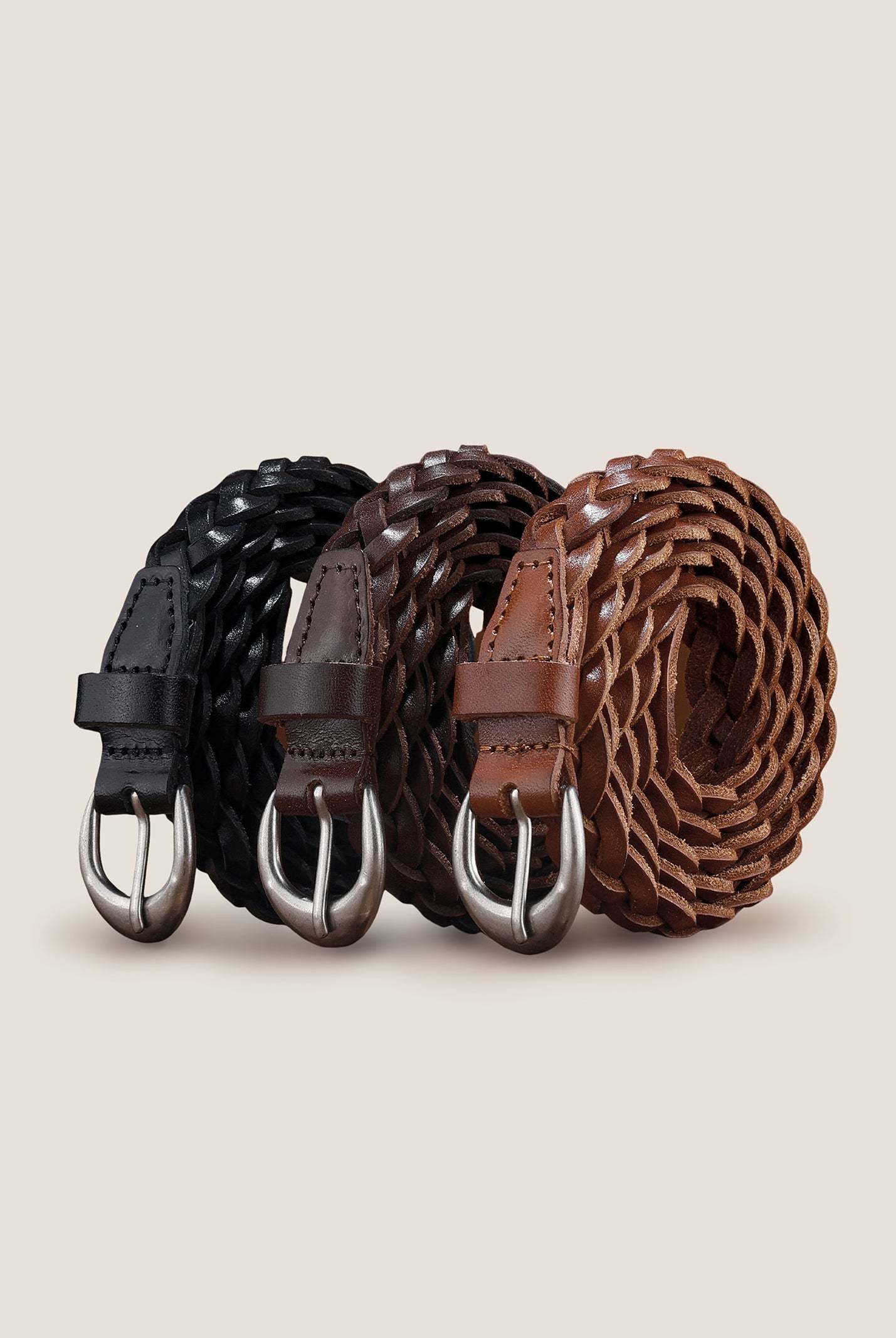 Premium Cowhide Retro Hand-Woven Twisted Thin Belt by LINTICO