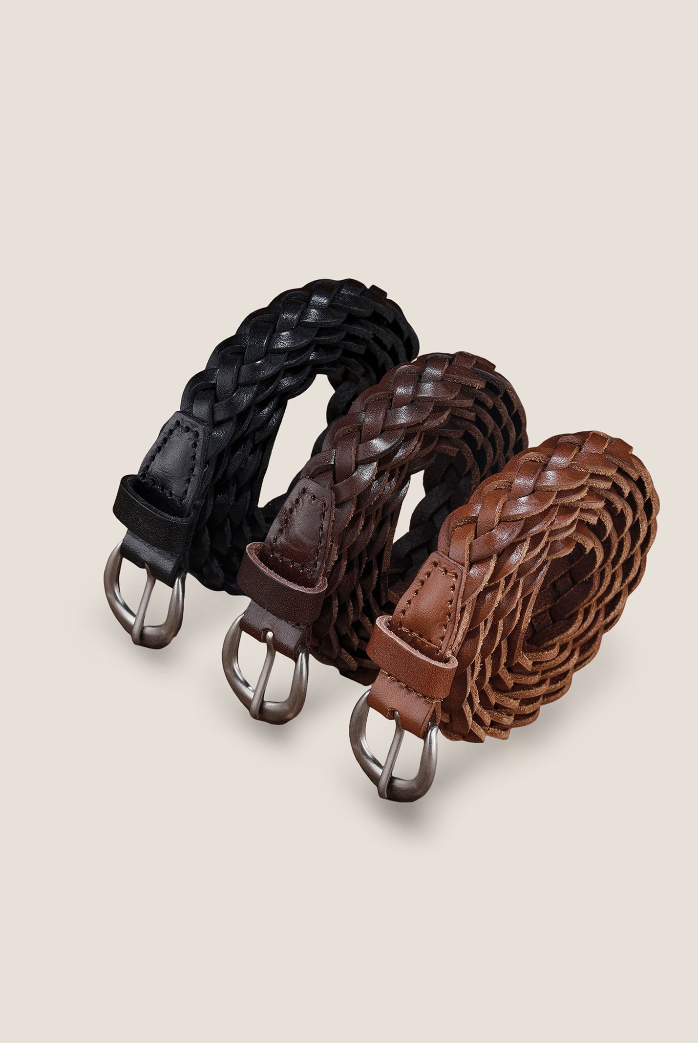 Premium Cowhide Retro Hand-Woven Twisted Thin Belt by LINTICO